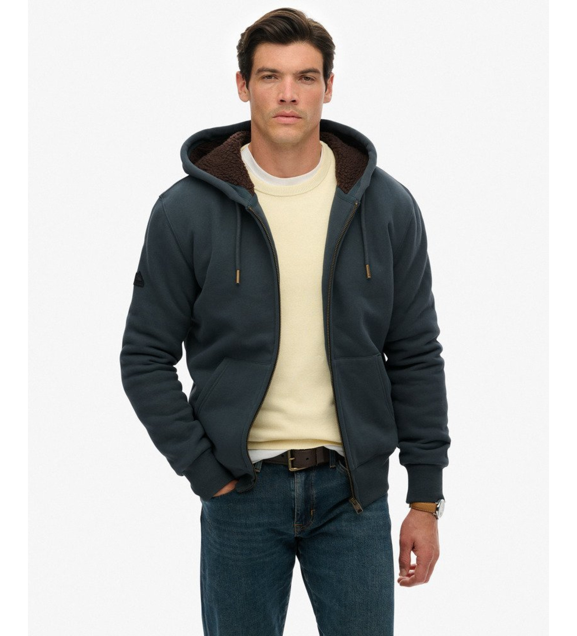 Superdry für Herren. M2014502A Borg Gefüttertes Sweatshirt Dunkelgrau (XS), Lässig, Baumwolle, Langarm