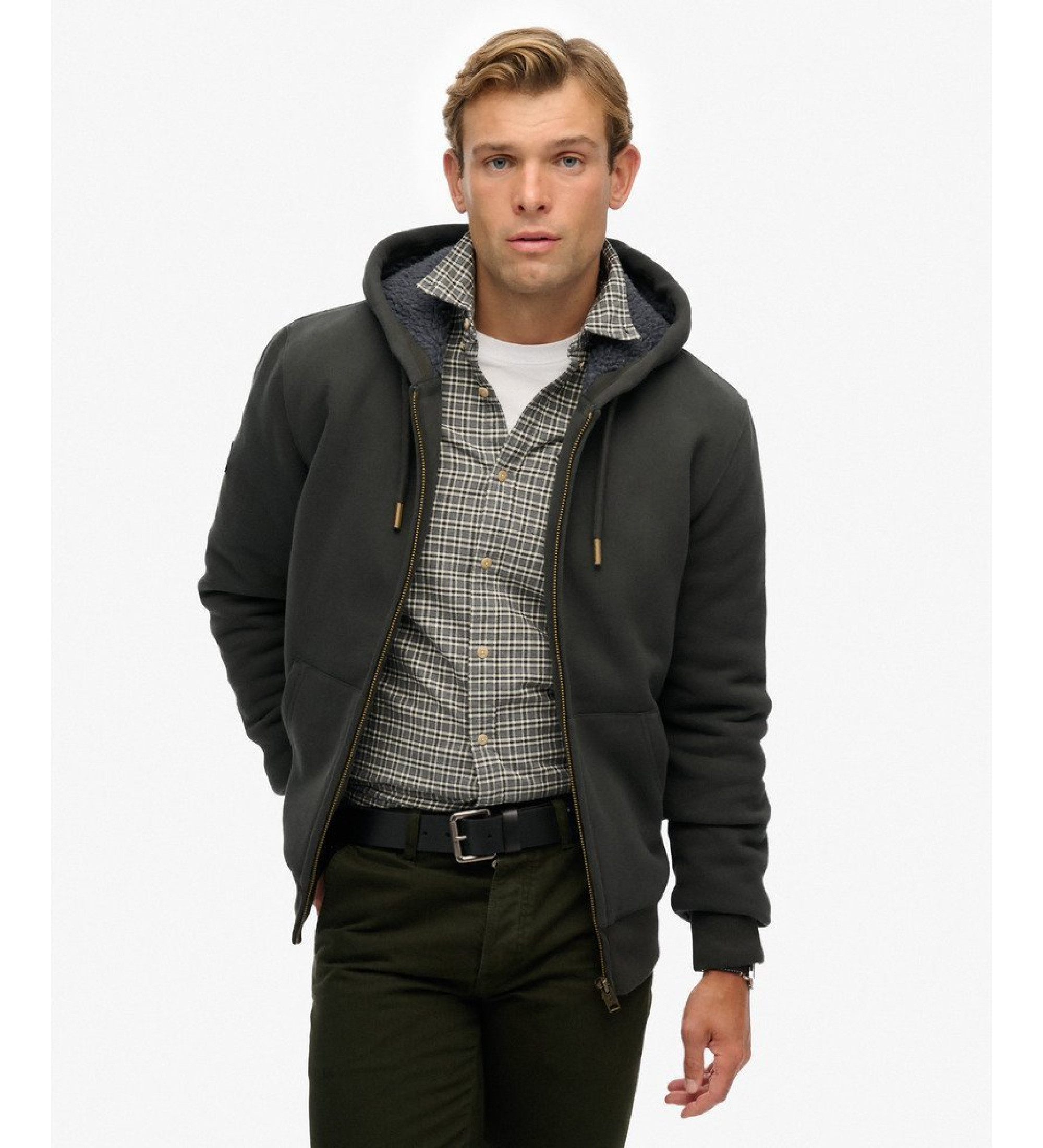 Superdry für Herren. M2014502A Borg Gefüttertes Sweatshirt Dunkelgrau (S), Lässig, Baumwolle, Langarm