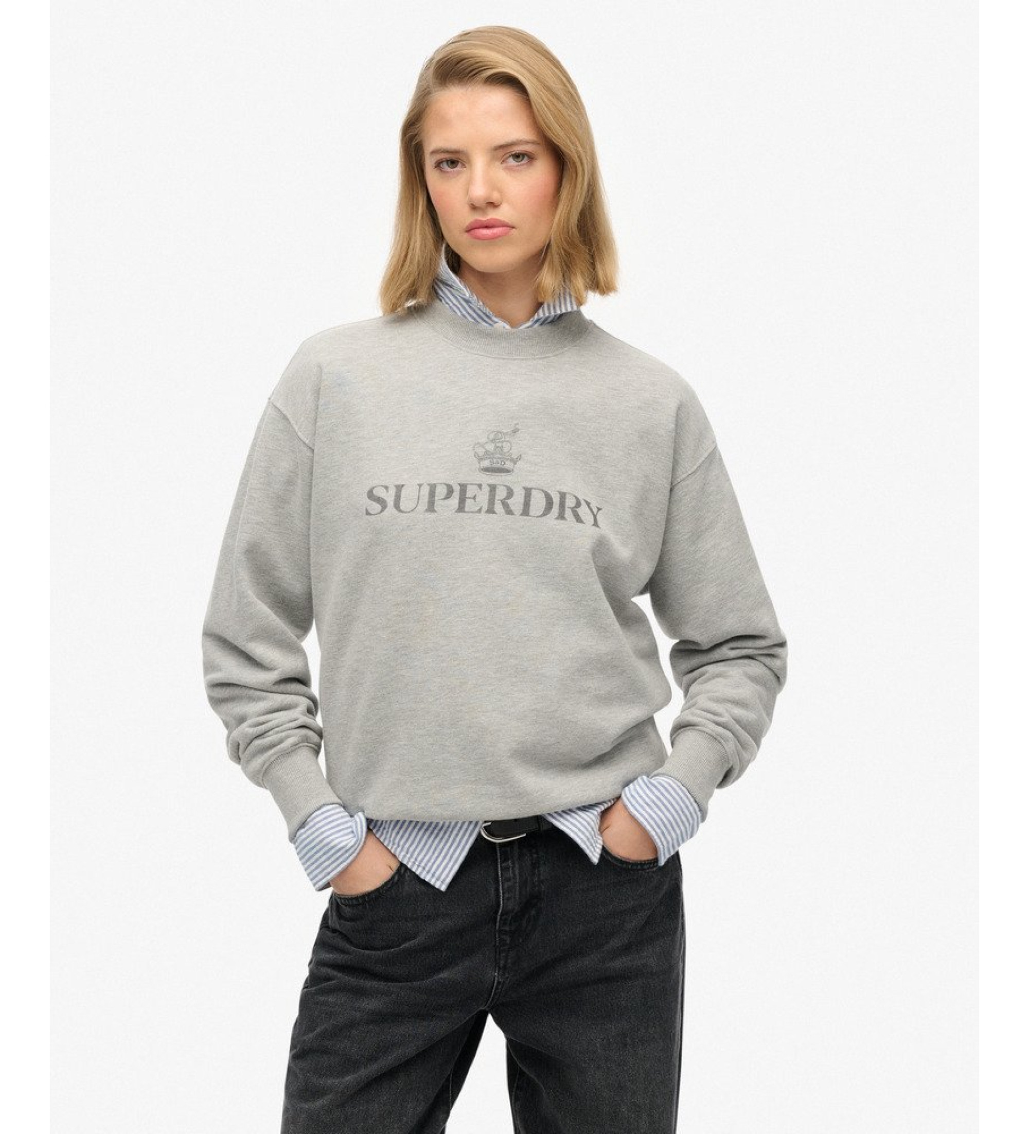 Superdry für Damen. W2012453A Sweatshirt British grey (S), Lässig, Grau, Baumwolle