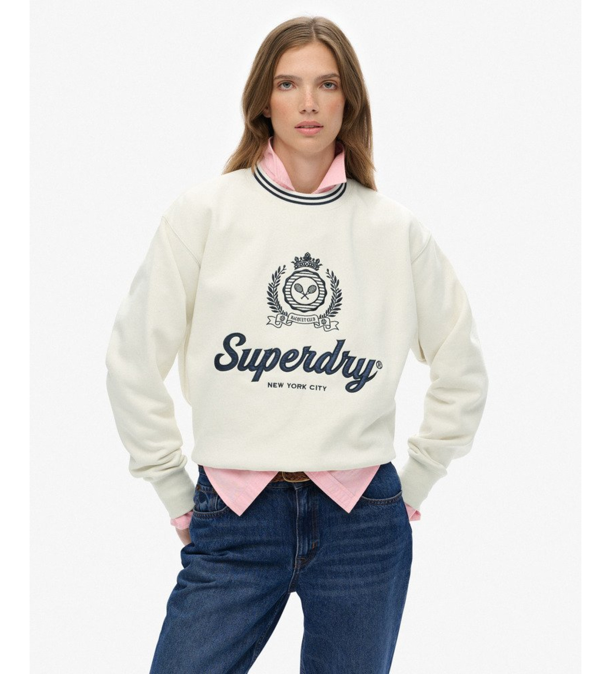 Superdry für Damen. W2012468A Country Club Sweatshirt weiß (XS), Lässig, Baumwolle, Langarm