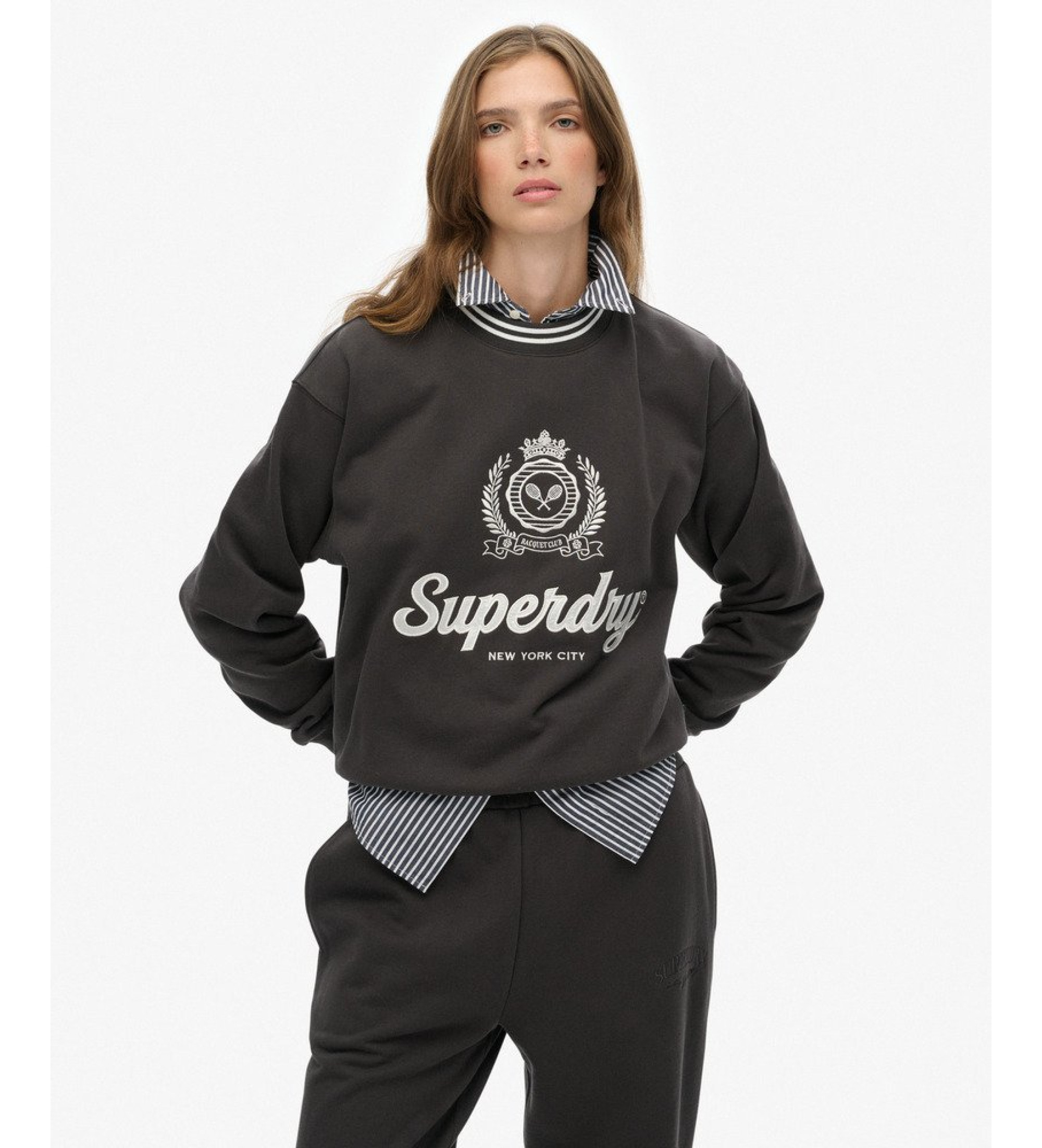 Superdry für Damen. W2012468A Country Club Sweatshirt schwarz (XS), Lässig, Baumwolle, Langarm