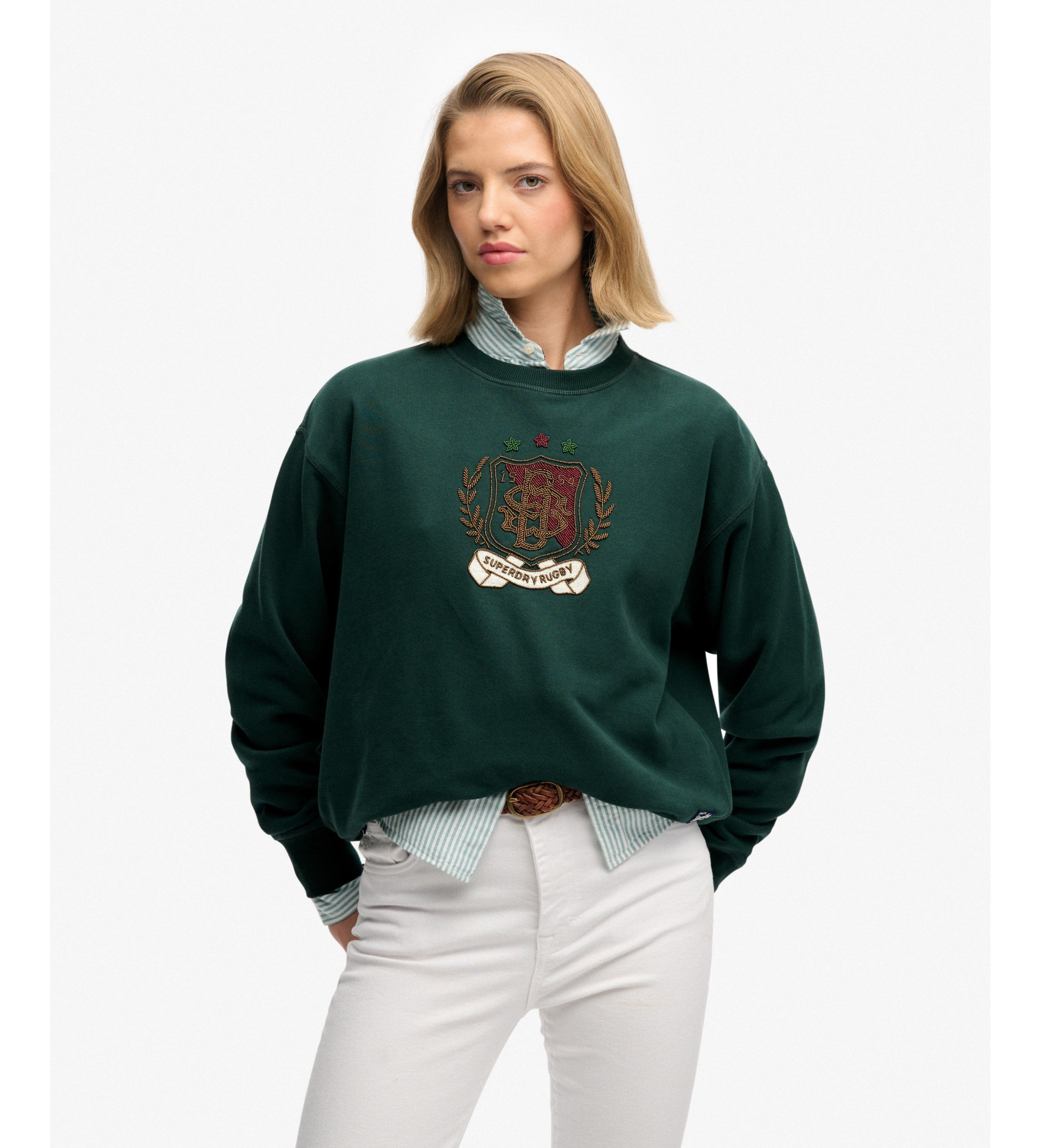 Superdry für Damen. W2012579A Sweatshirt Wappen grün (S), Lässig, Baumwolle