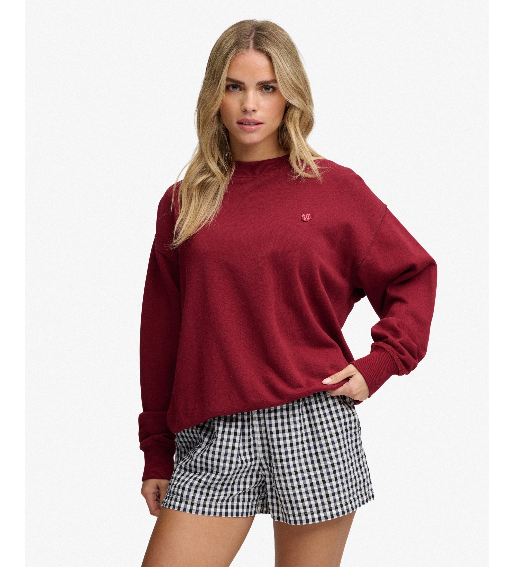 Superdry für Damen. W2012627A Wesentliches Heritage Sweatshirt burgunderrot (S), Lässig, Baumwolle, Bordeaux