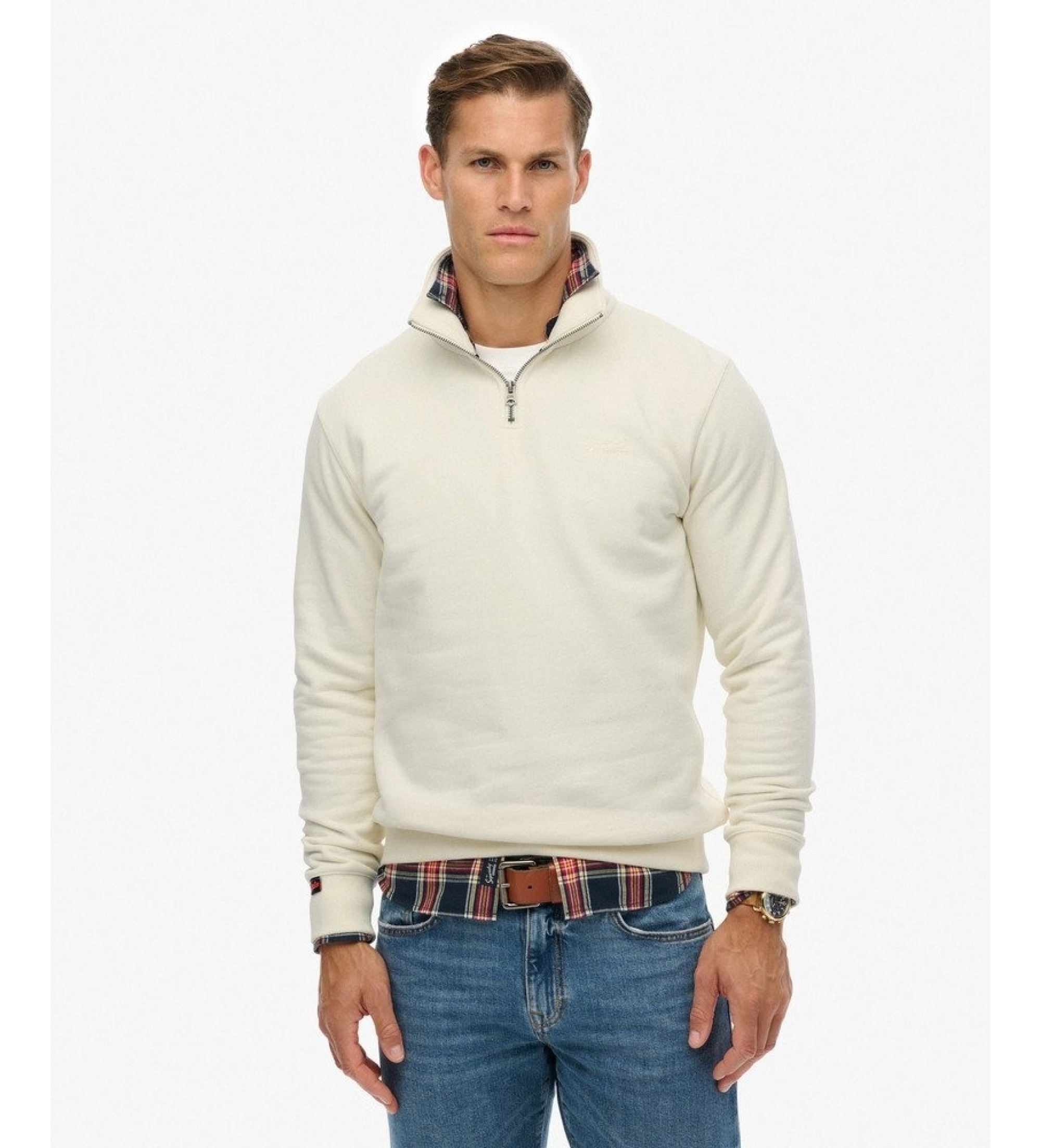 Superdry für Herren. M2013750A Weißes Essential Logo Henley Sweatshirt (M), Lässig, Baumwolle