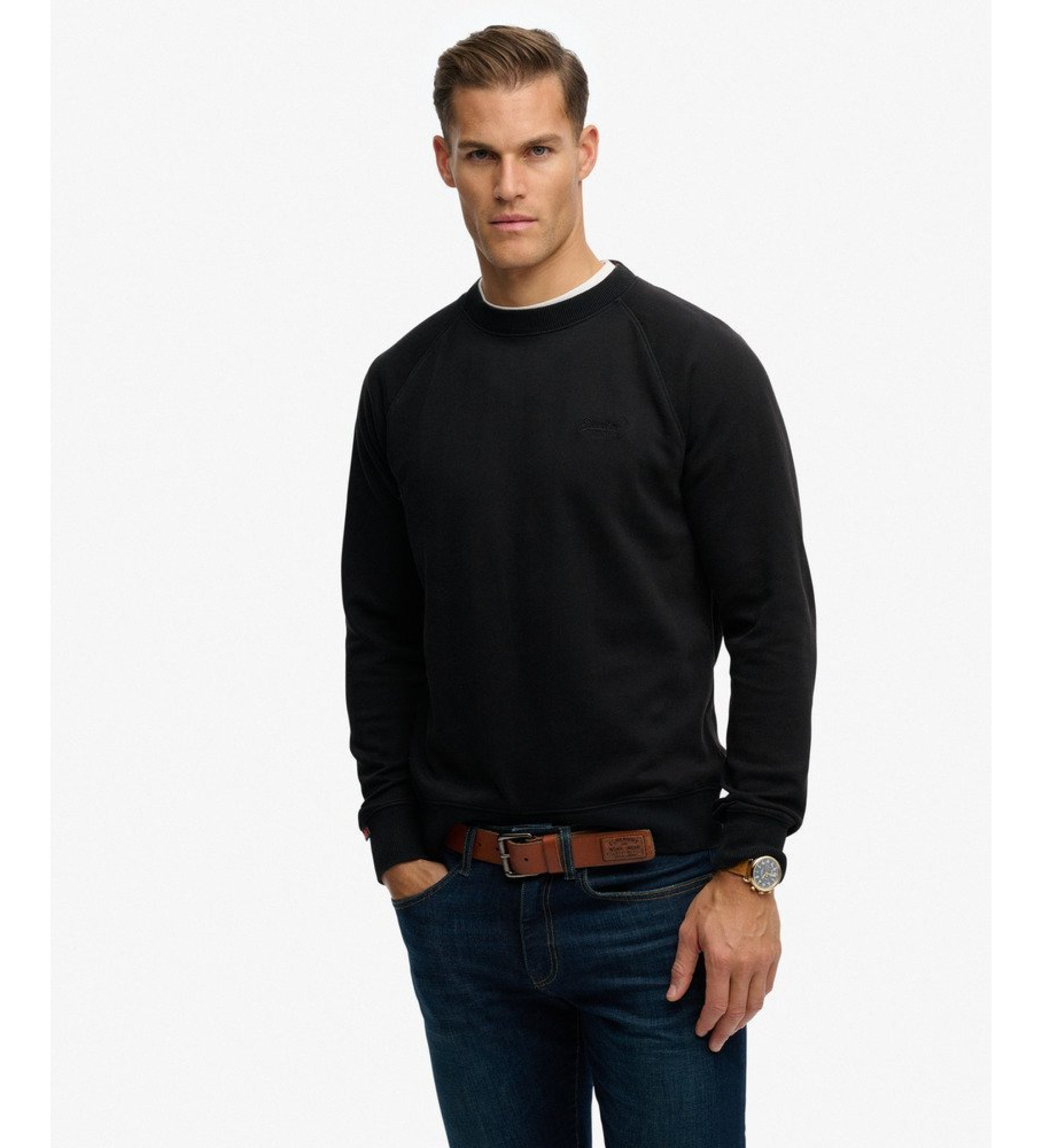 Superdry für Herren. M2014307A Essential Logo Raglan Sweatshirt schwarz (S), Lässig, Baumwolle