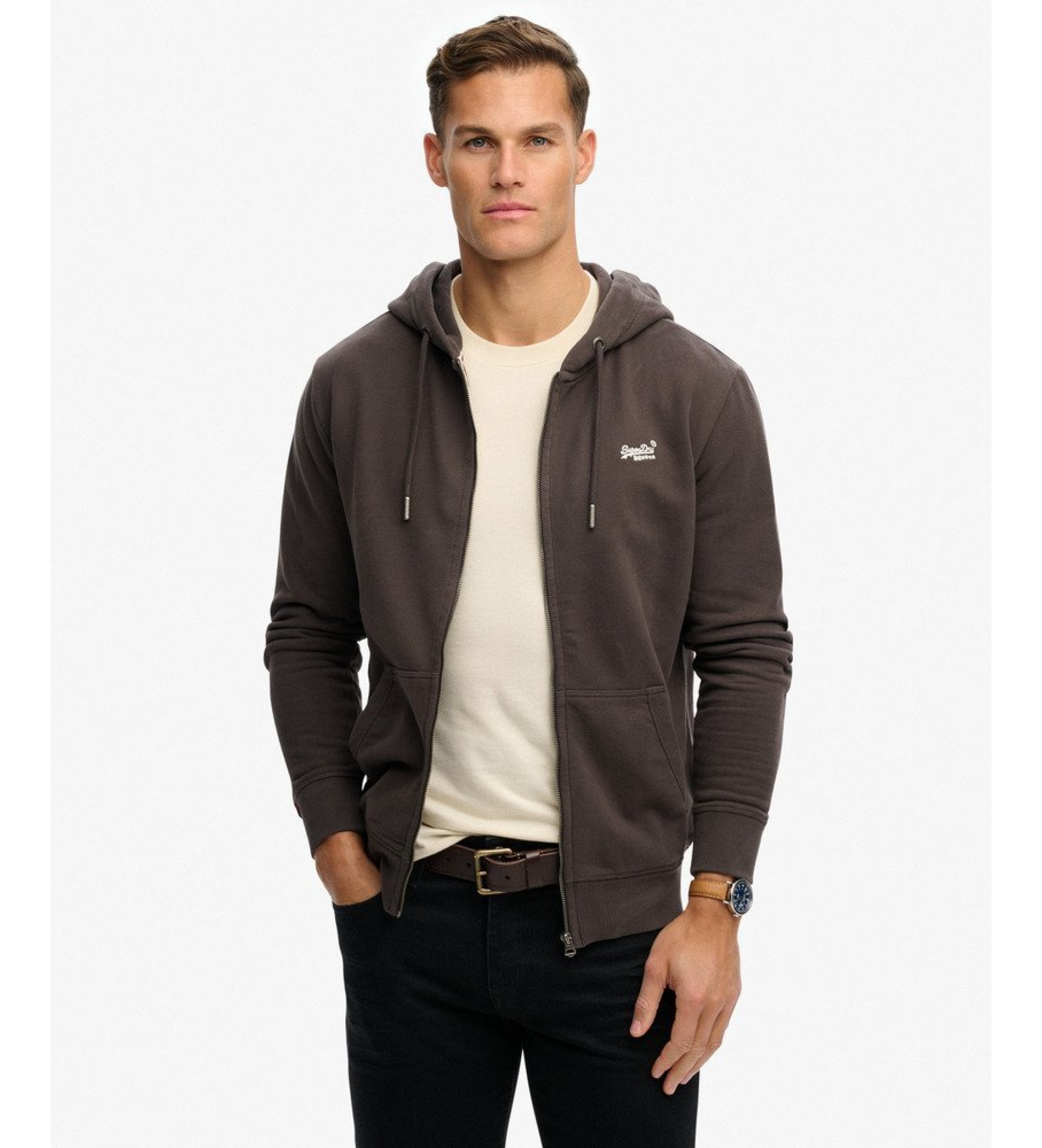 Superdry für Herren. M2014128A Essential Logo Zip Sweatshirt dunkelgrau (M), Lässig, Baumwolle