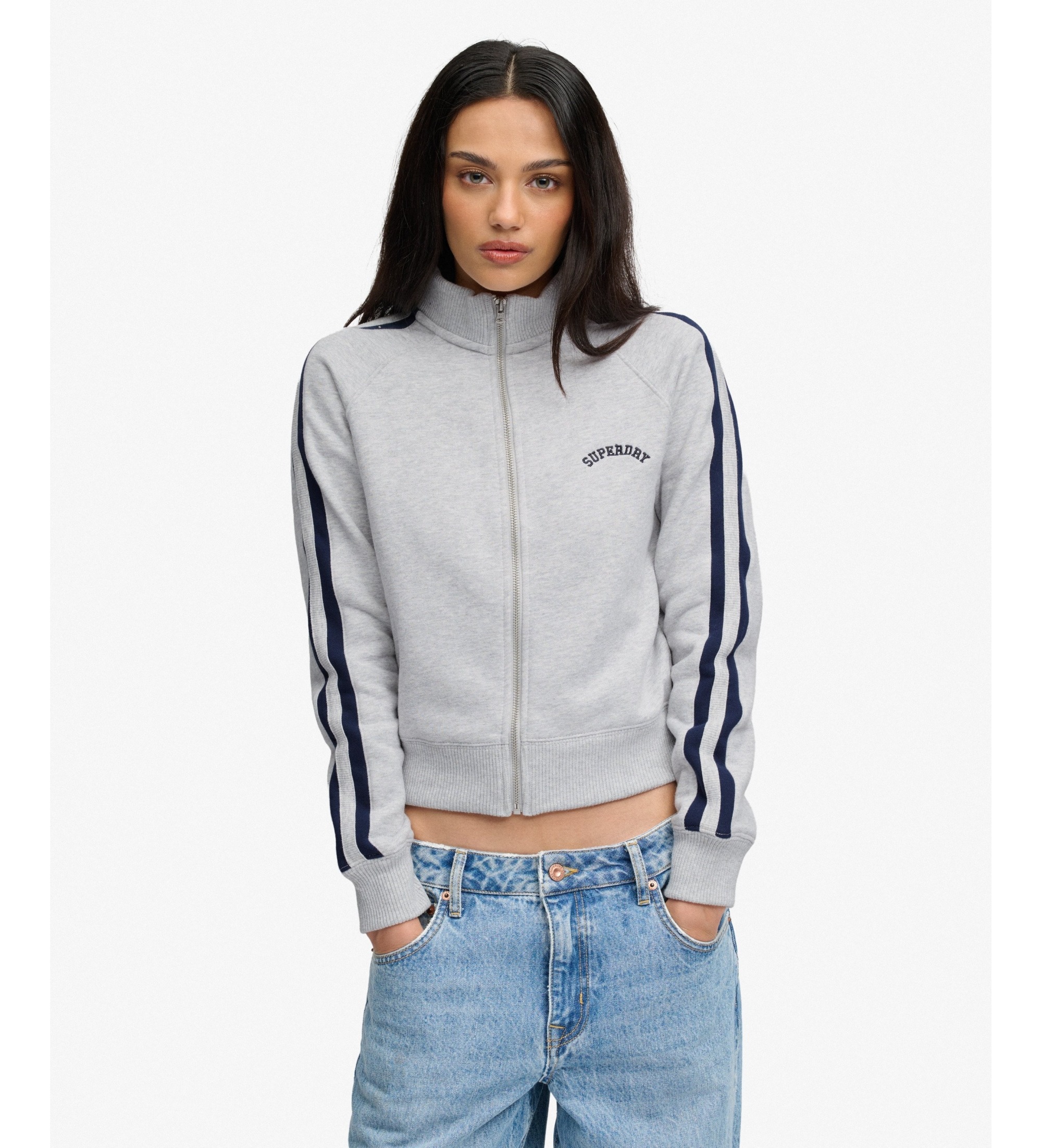 Superdryvoor vrouwen. W2012551A Essential Logo Zip Track Sweatshirt grijs (L), Casual, Katoen
