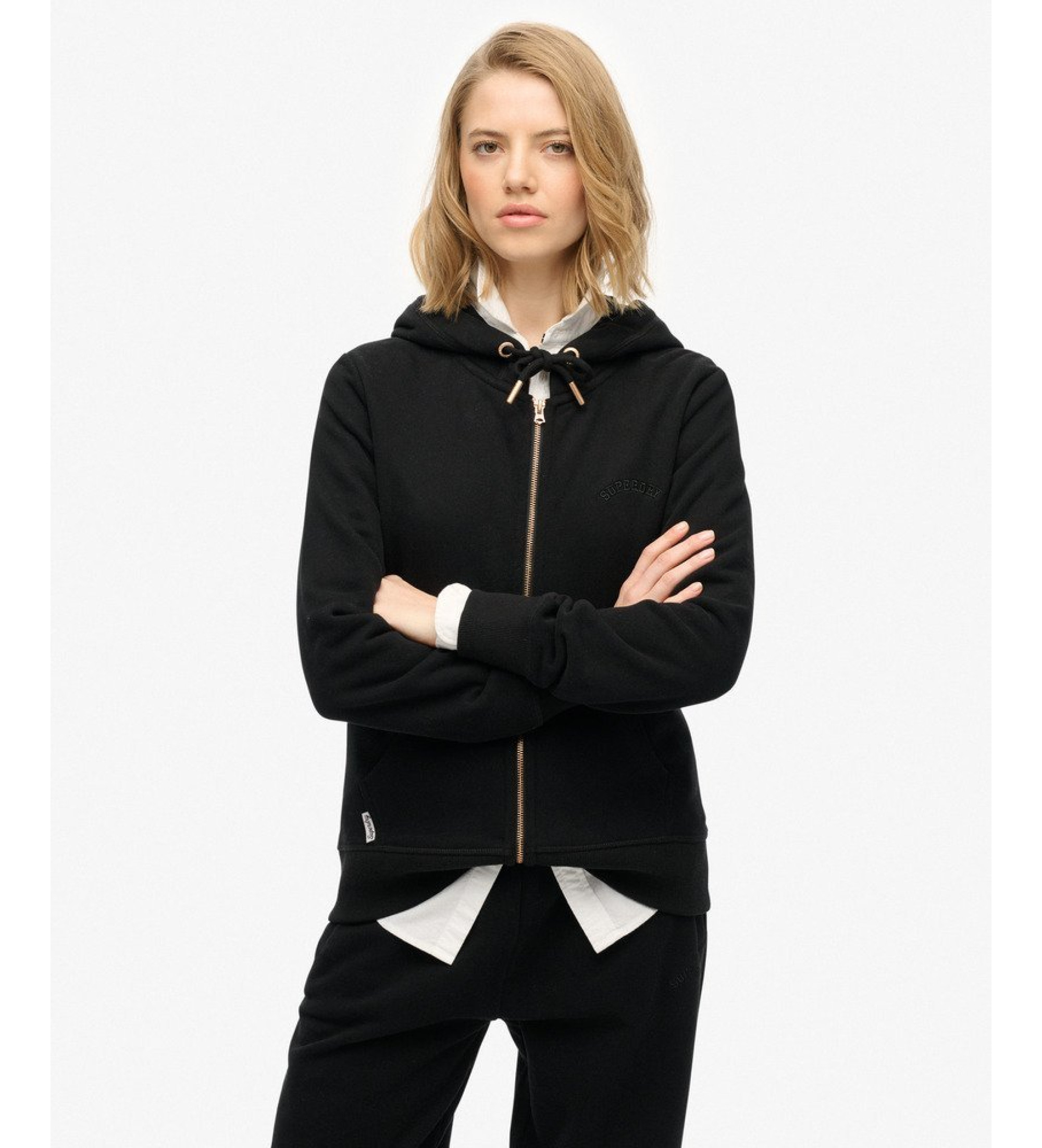 Superdry für Damen. W2012477A Sweatshirt Essential Logo Ziphood HB schwarz (M), Lässig, Baumwolle