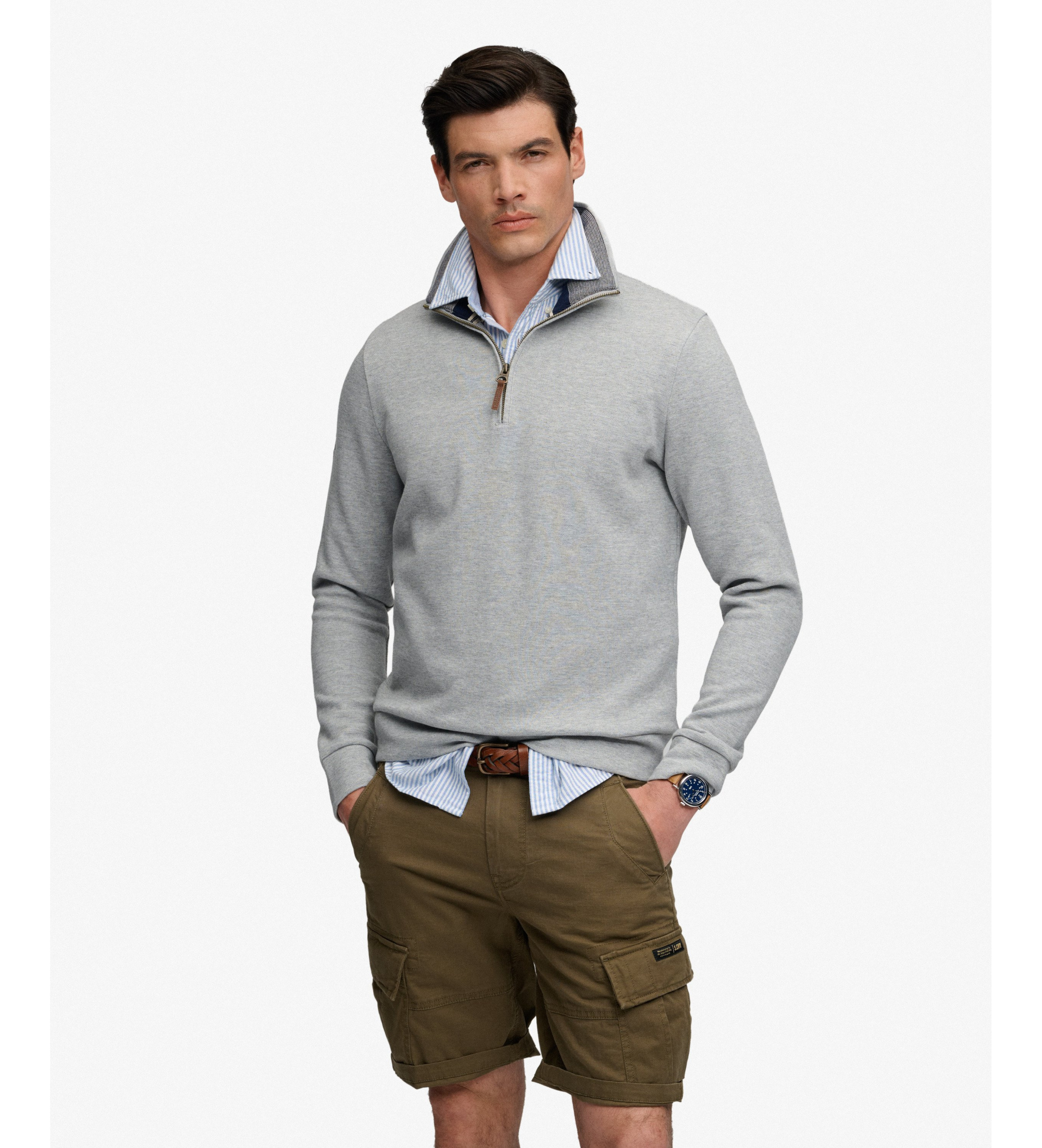 Superdryvoor mannen. M2014535A Essentieel halfritssweatshirt grijs (L), Casual, Katoen