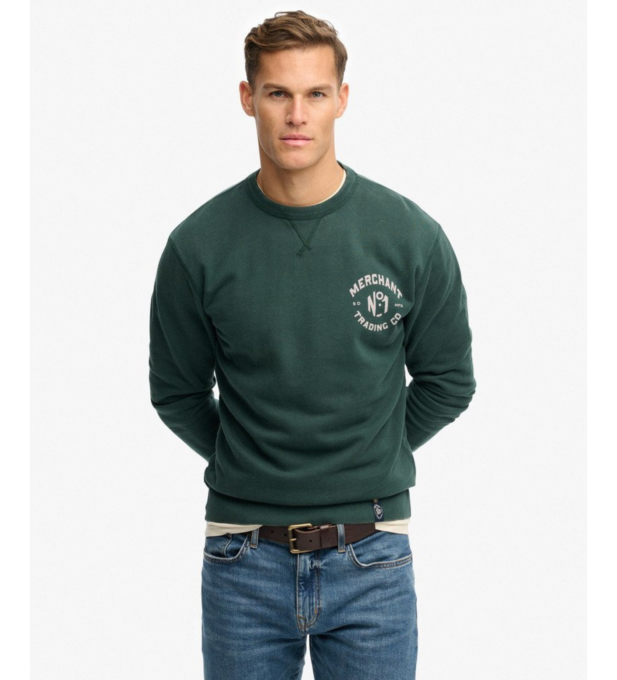 Superdry für Herren. M2014305A Merchant Graphic Sweatshirt grün (S), Lässig, Baumwolle