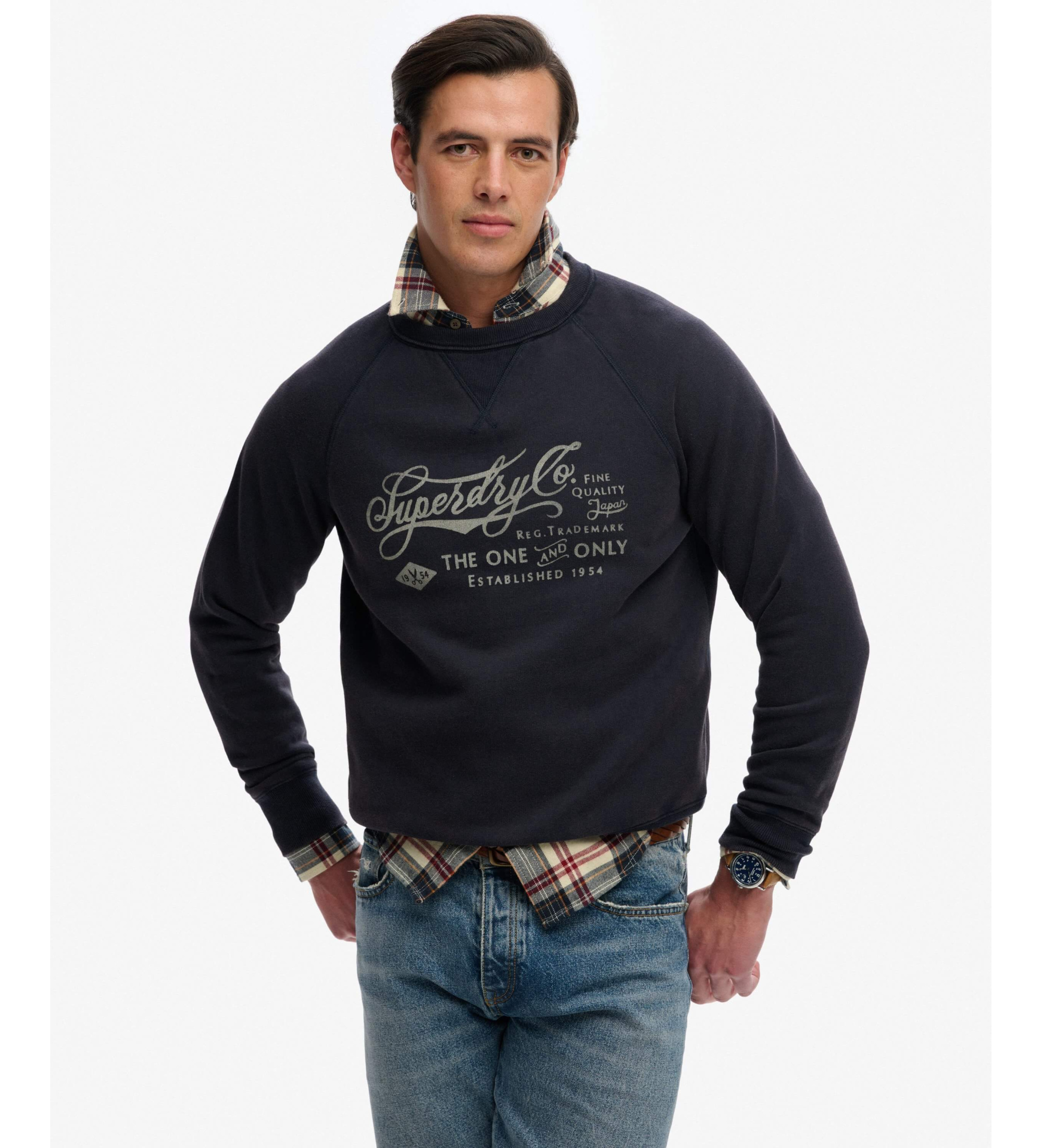 Superdry für Herren. M2014474A Merchant Vintage Print navy Sweatshirt (XL), Lässig, Baumwolle, Marine
