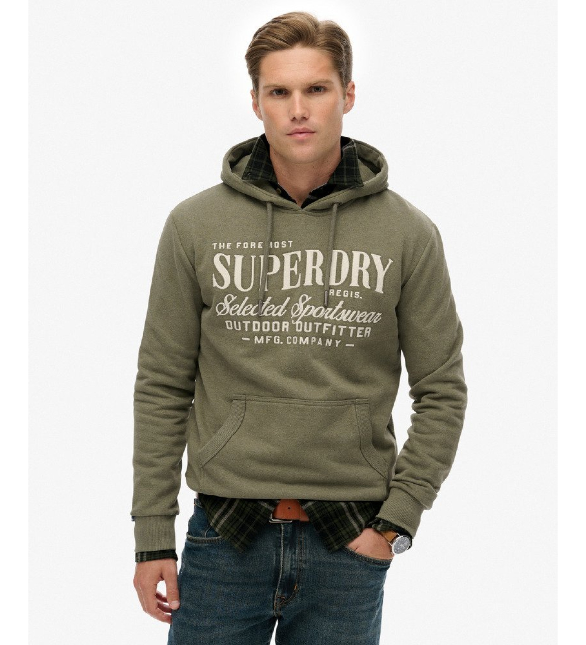 Superdry für Herren. M2014246A Outdoor Supply Co Entspannte Kapuze grün (M), Lässig, Baumwolle, Langarm