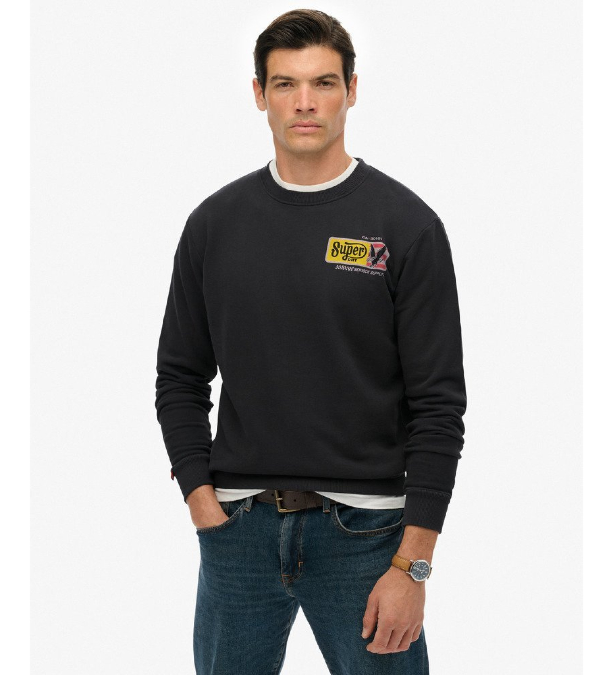Superdry für Herren. M2014389A Sweatshirt Service Versorgung Lose AFB schwarz (S), Lässig, Baumwolle, Langarm