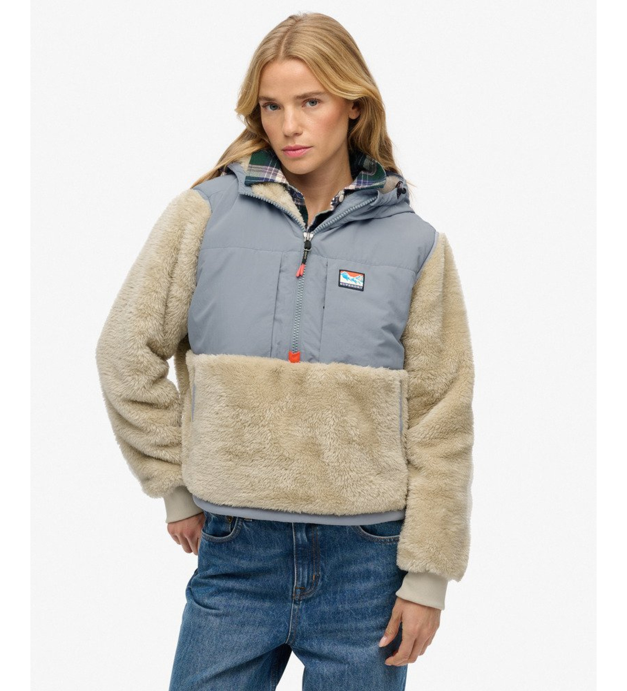 Superdry für Damen. W5012155A Beigefarbenes Super Soft Hybrid Sweatshirt (S), Lässig, Polyester