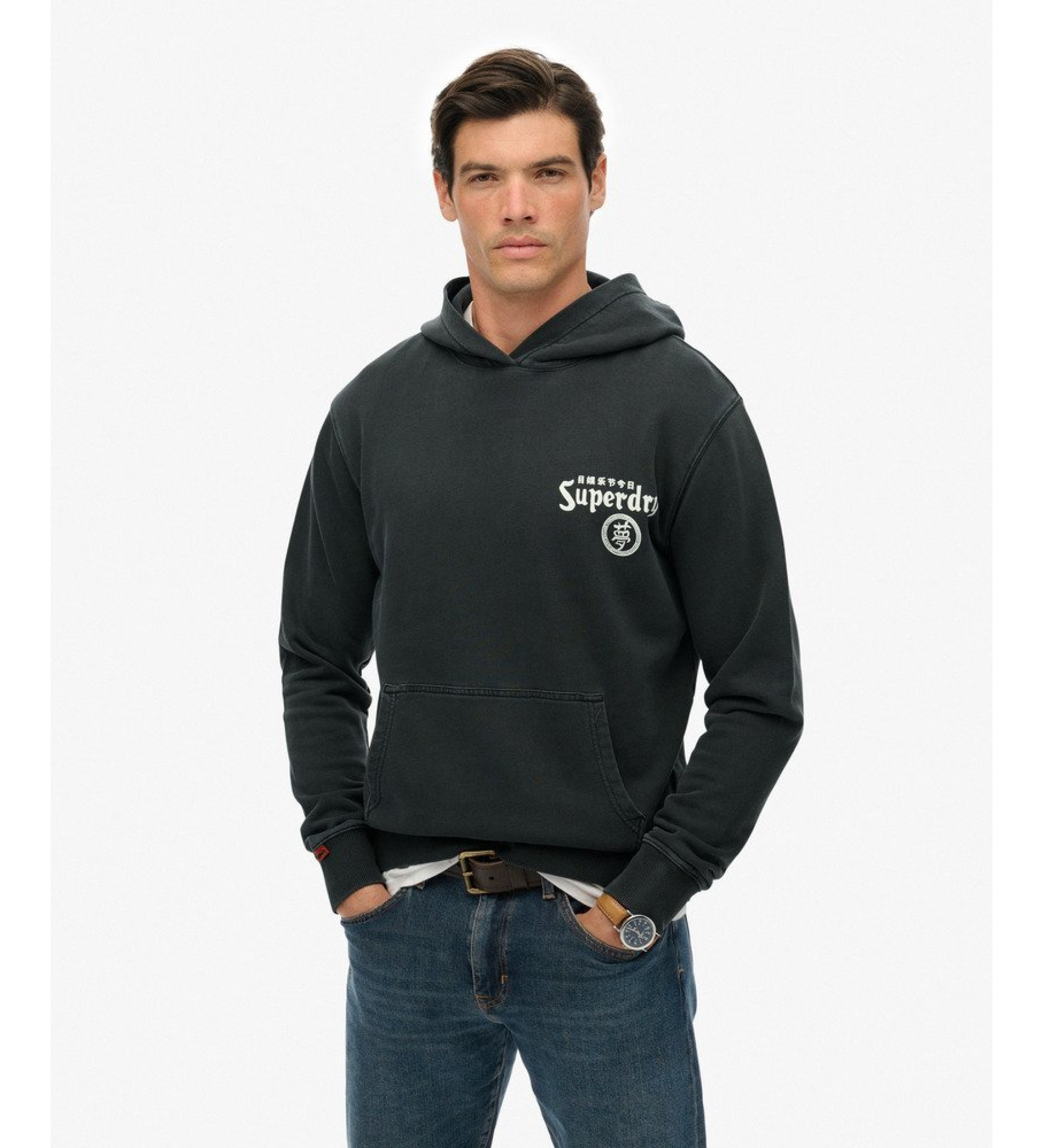 Superdry für Herren. M2014390A Sweatshirt Tokyo Narrative Lose Kapuze schwarz (L), Lässig, Baumwolle
