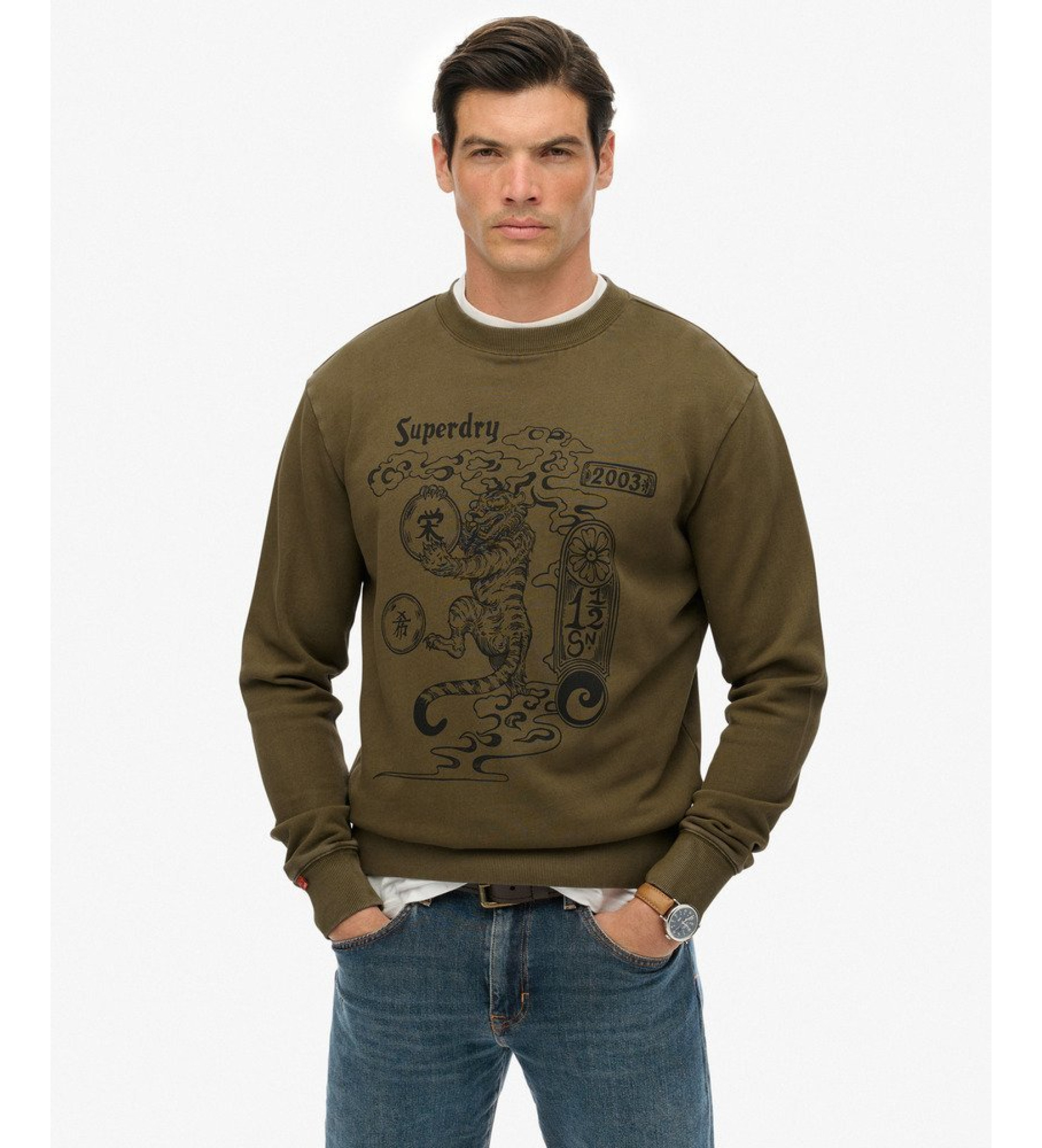 Superdry für Herren. M2014249A Tokyo Narrative Lose Sweatshirt braun grünlich braun (M), Lässig, Baumwolle