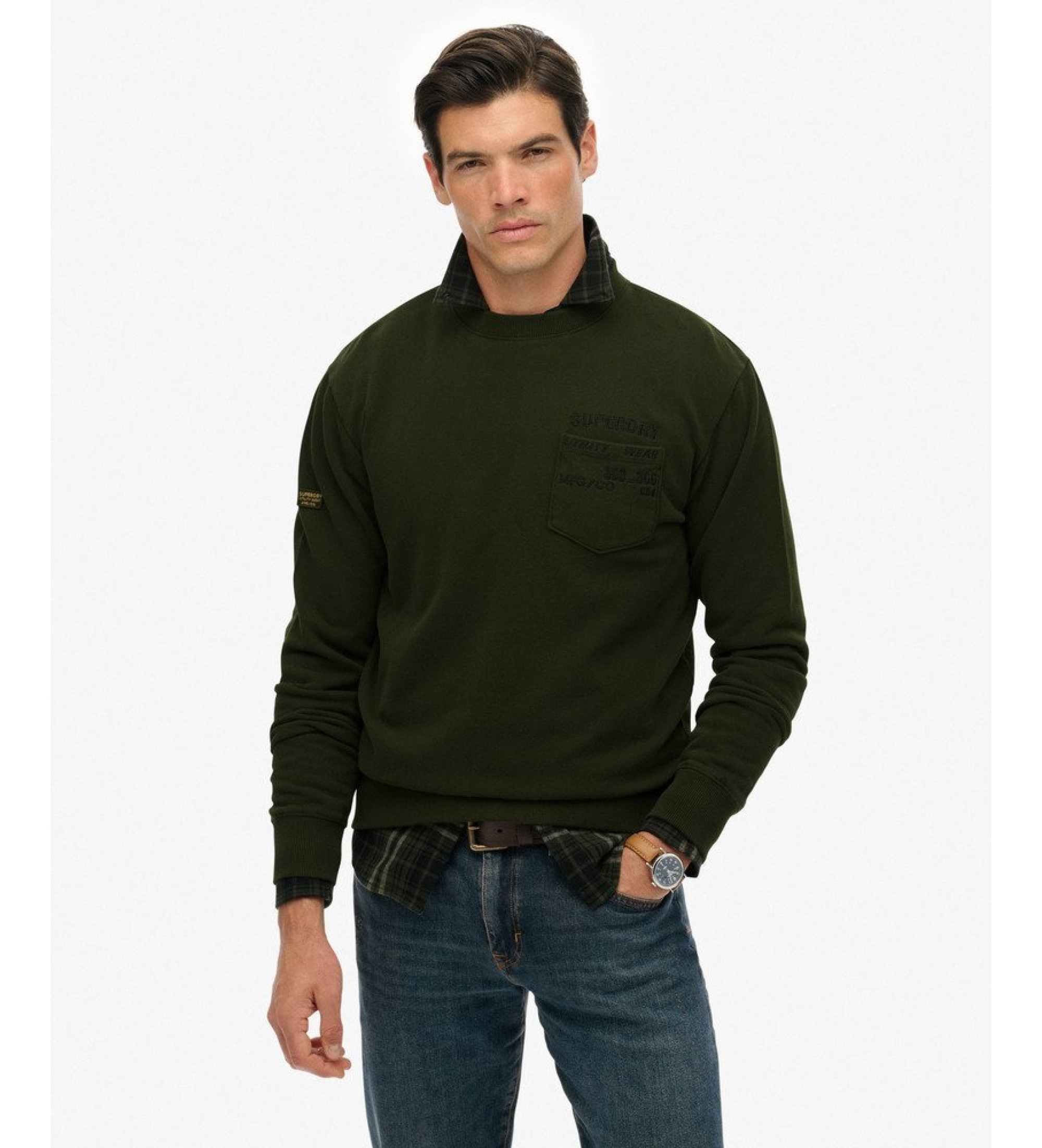 Superdry für Herren. M2014294A Utility Lose Sweatshirt grün (L), Lässig, Baumwolle