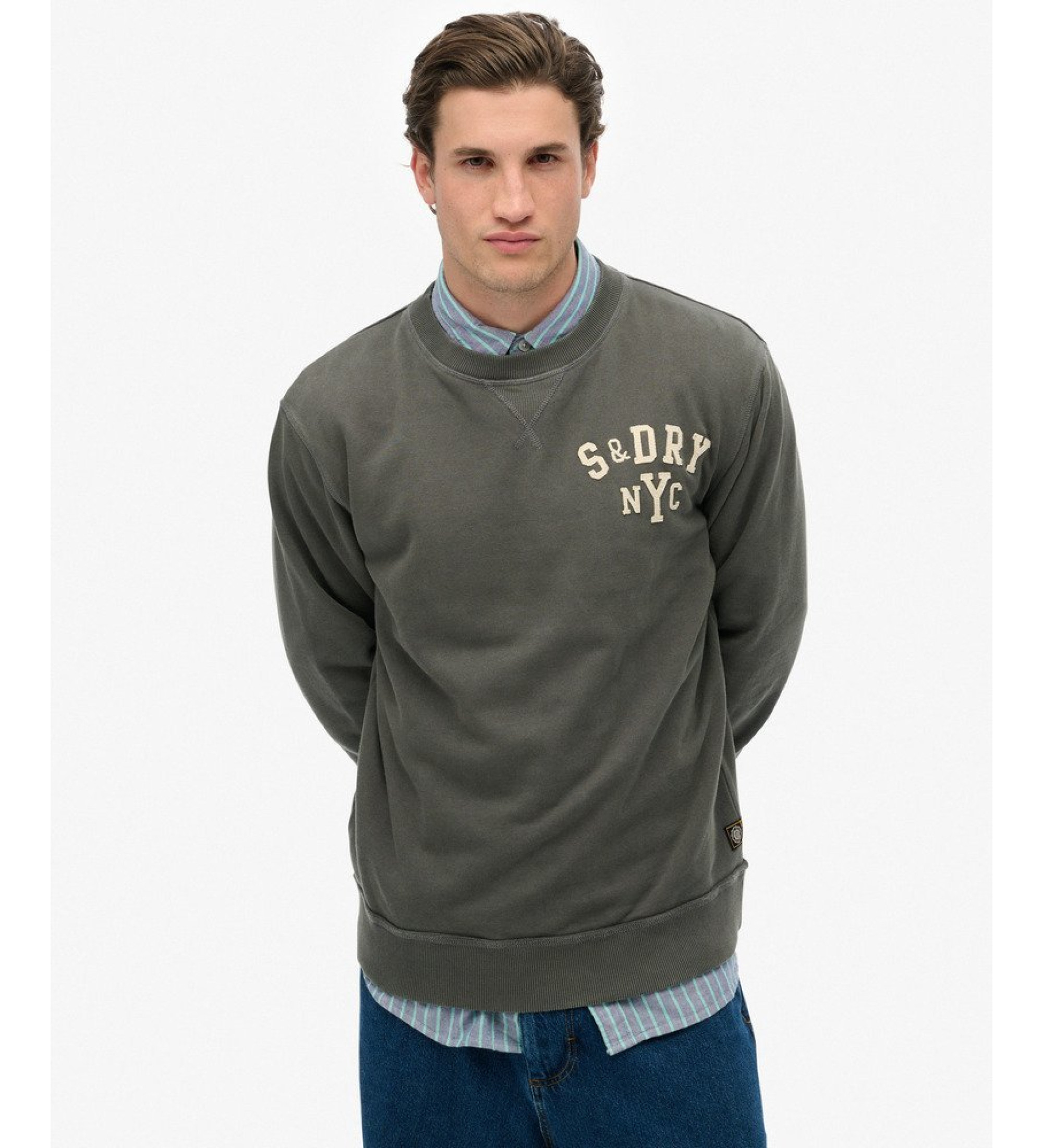 Superdry für Herren. M2014012A Vintage Athletic Crew Sweatshirt dunkelgrau (S), Lässig, Baumwolle