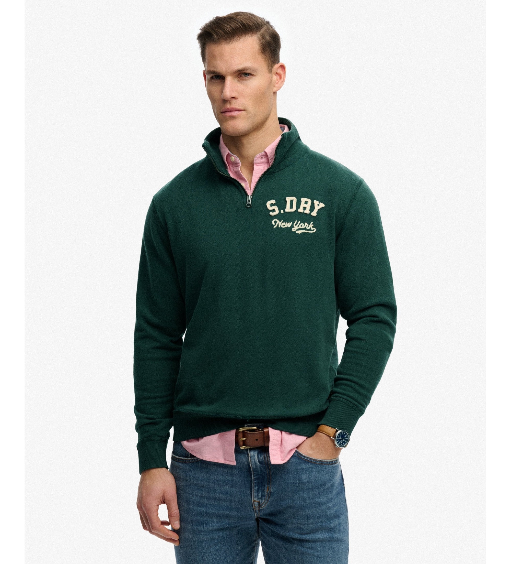 Superdry für Herren. M2014478A Sweatshirt Vintage Athletic Half Zip grün (M), Lässig, Baumwolle