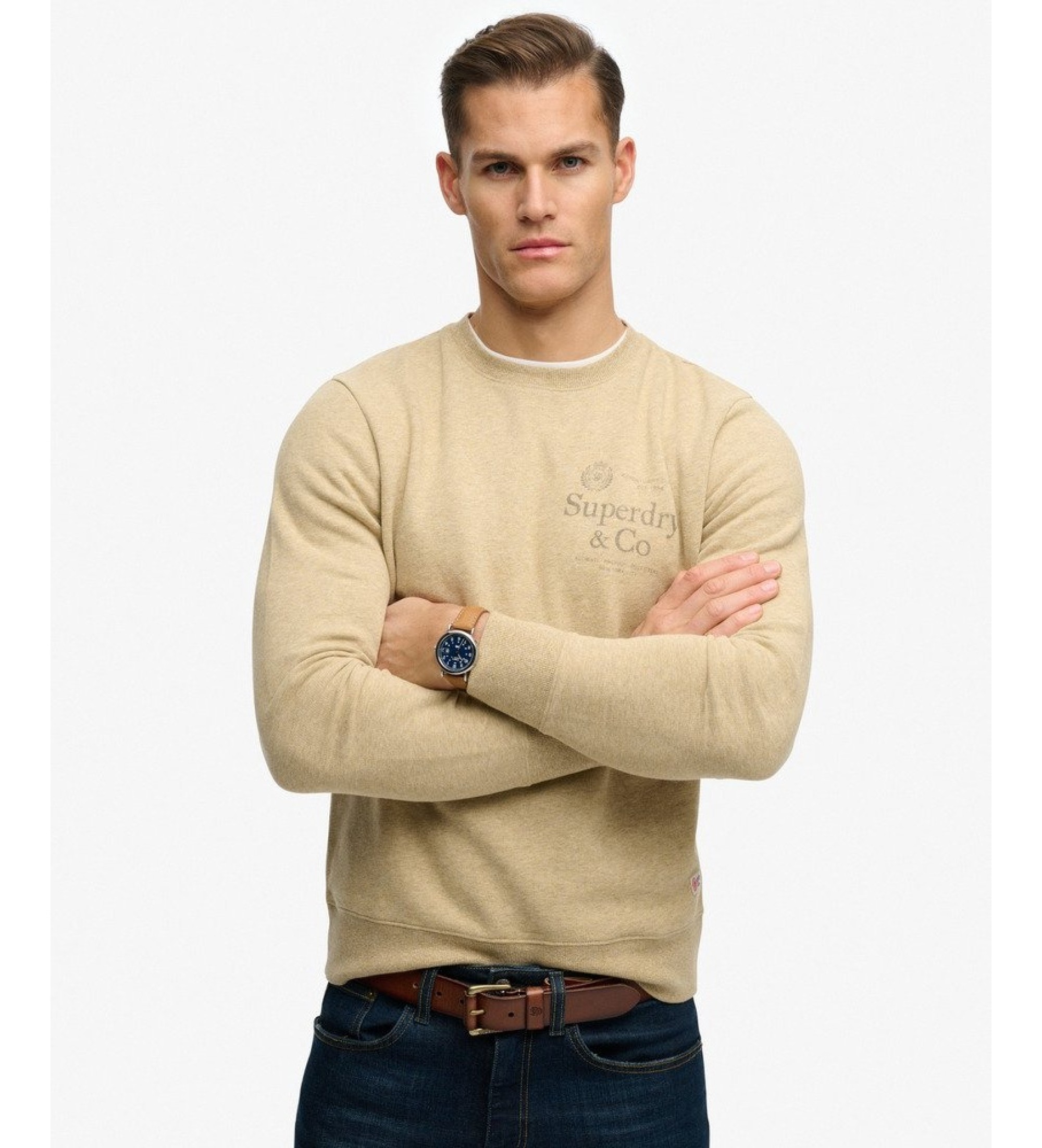 Superdry für Herren. M2014539A Sweatshirt 1954 Company Relaxed, beige (M), Lässig, Baumwolle
