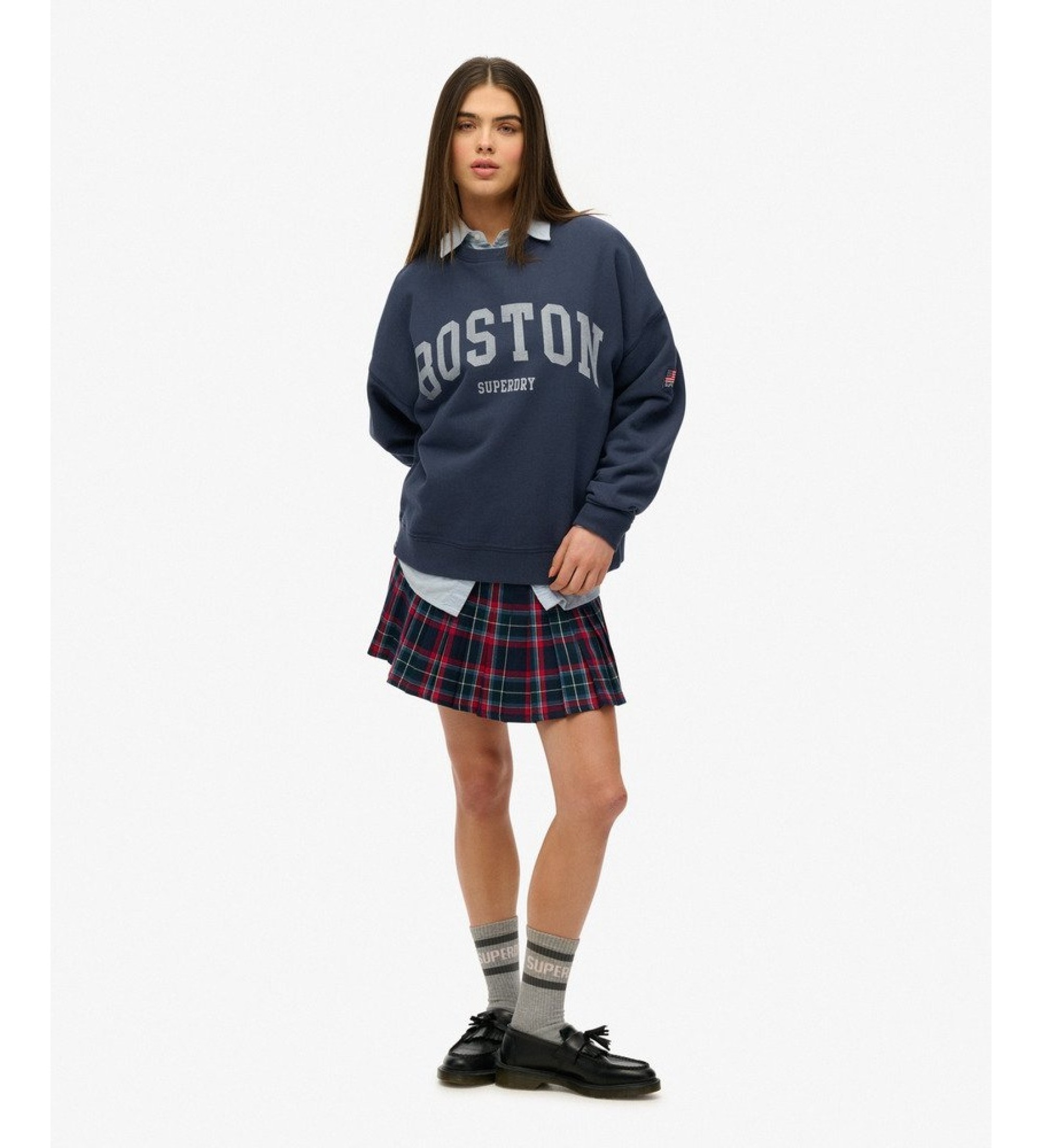 Superdry für Damen. W2012442A Übergroßes Athletic Sweatshirt marineblau (M), Lässig, Baumwolle
