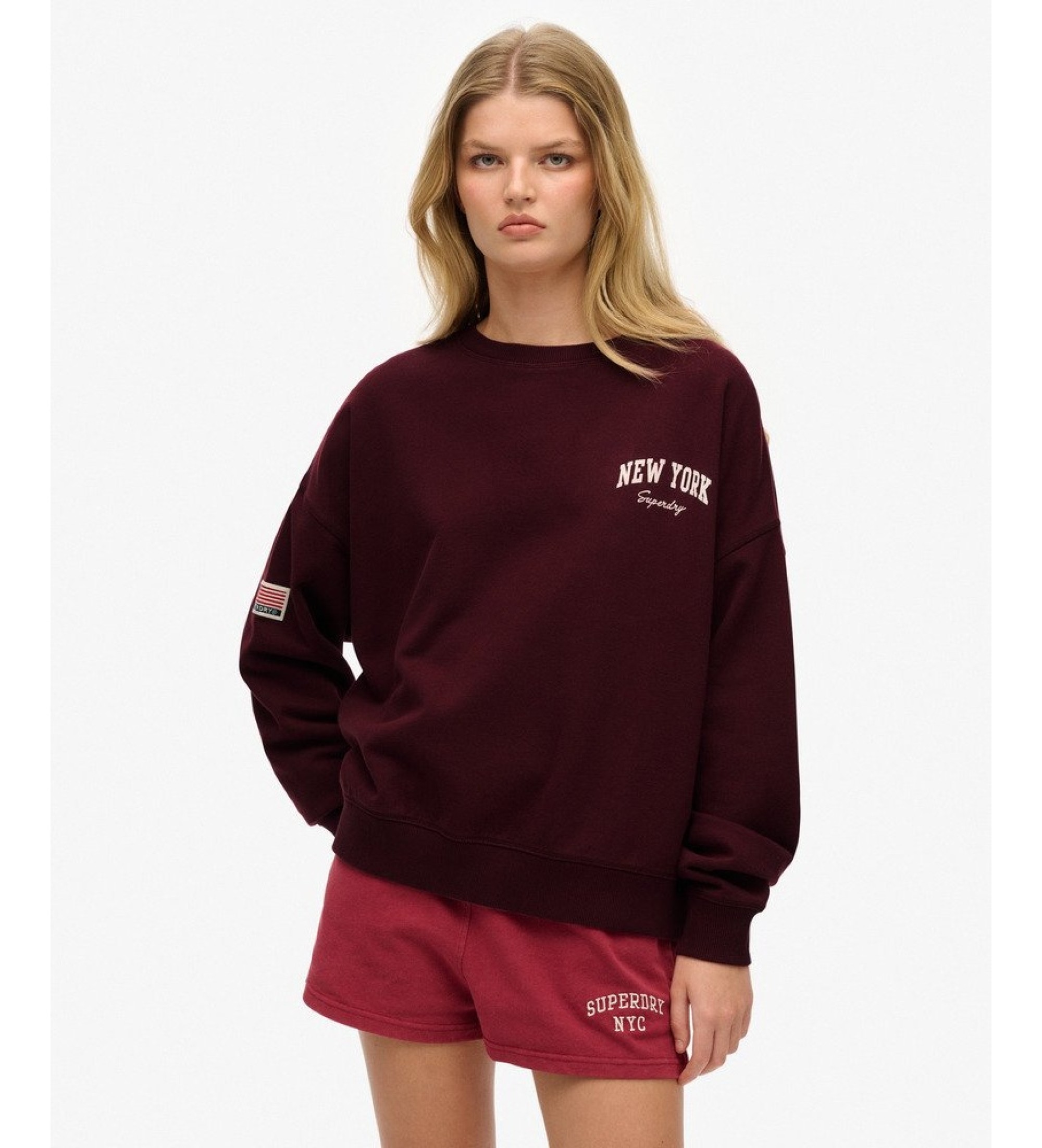 Superdry für Damen. W2012443A Sweatshirt ?Athletic Relaxed? in Bordeauxrot (L), Lässig, Baumwolle