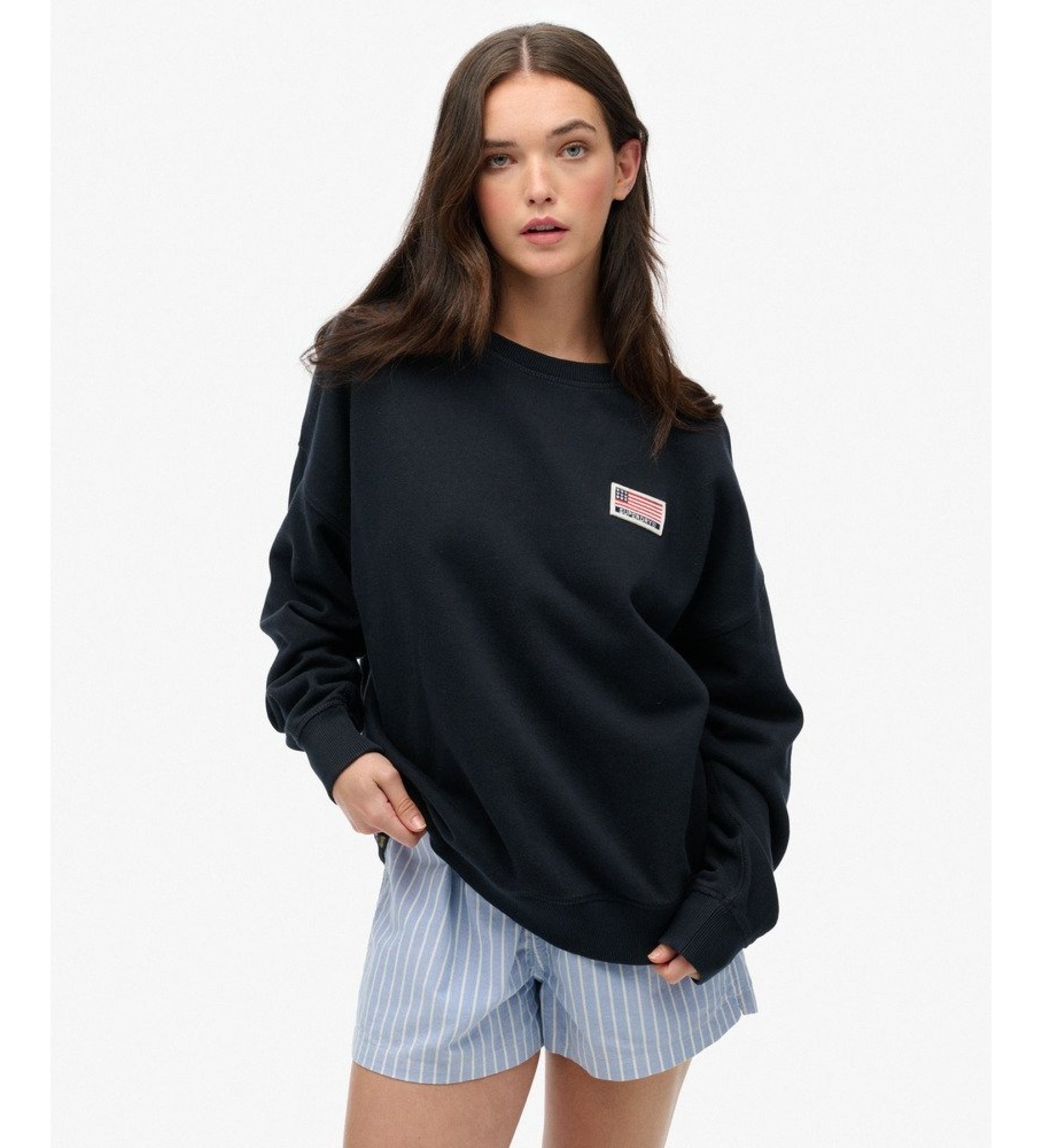 Superdry für Damen. W2012443A Schwarzes Sweatshirt ?Athletic Relaxed? (S), Lässig, Baumwolle, Marine