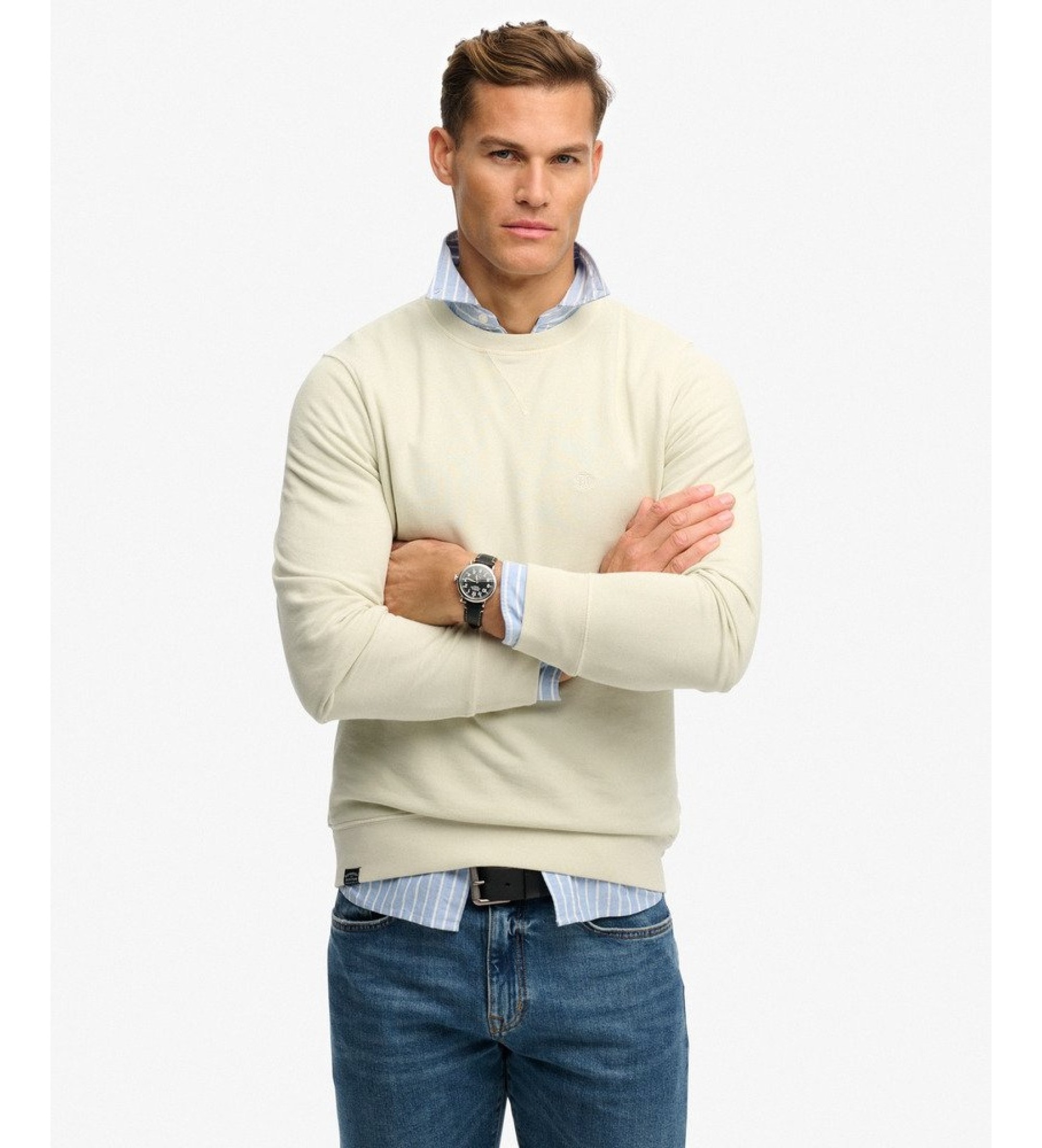 Superdry für Herren. M2014044A Classic Essential Sweatshirt in Beige (M), Lässig, Baumwolle