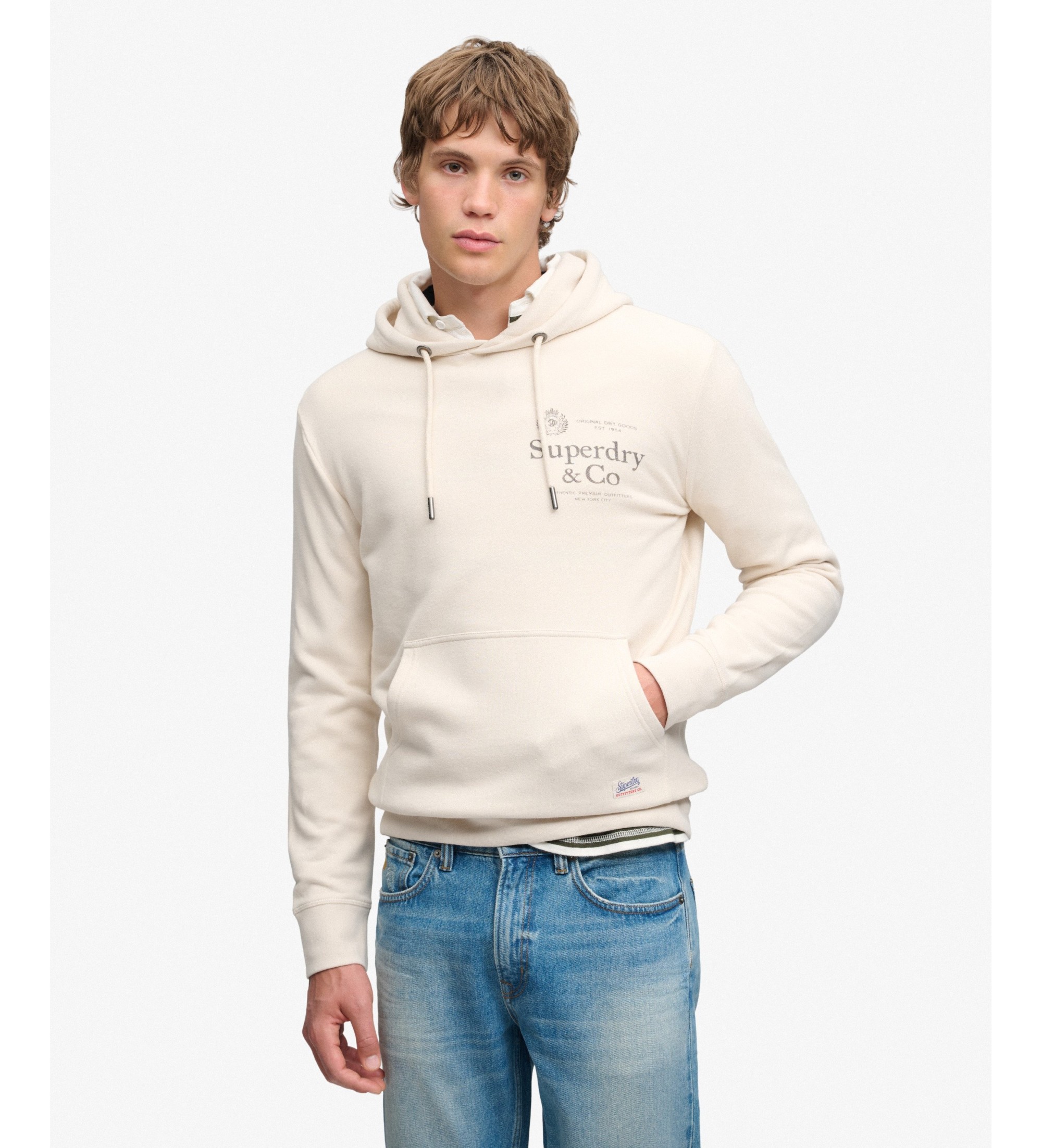 Superdry für Herren. M2014716A Kapuzenpullover 1954 Company Relaxed, beige (M), Lässig, Baumwolle