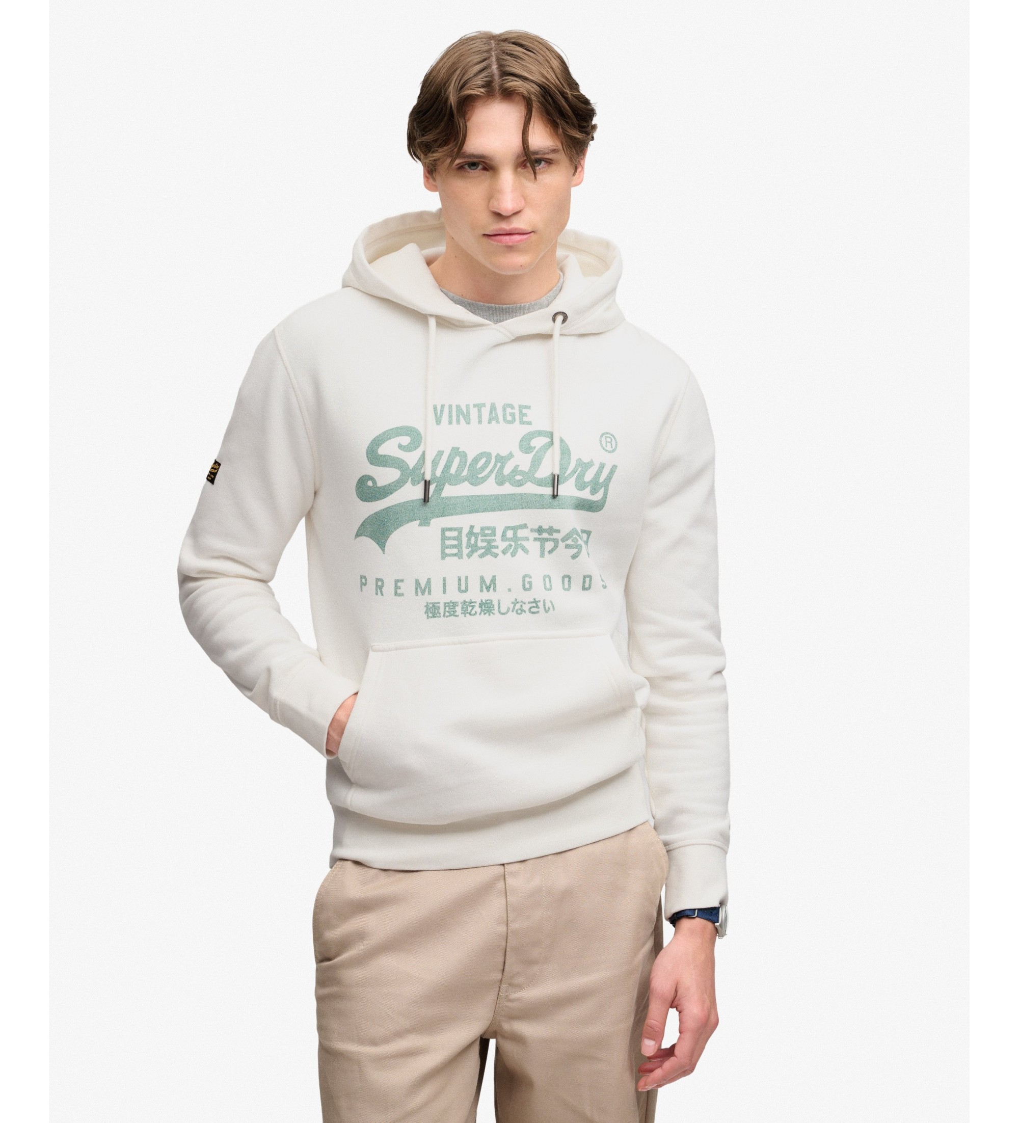 Superdry für Herren. M2014626A Kapuzenpullover Classic gebrochenes Weiß (L), Lässig, Baumwolle