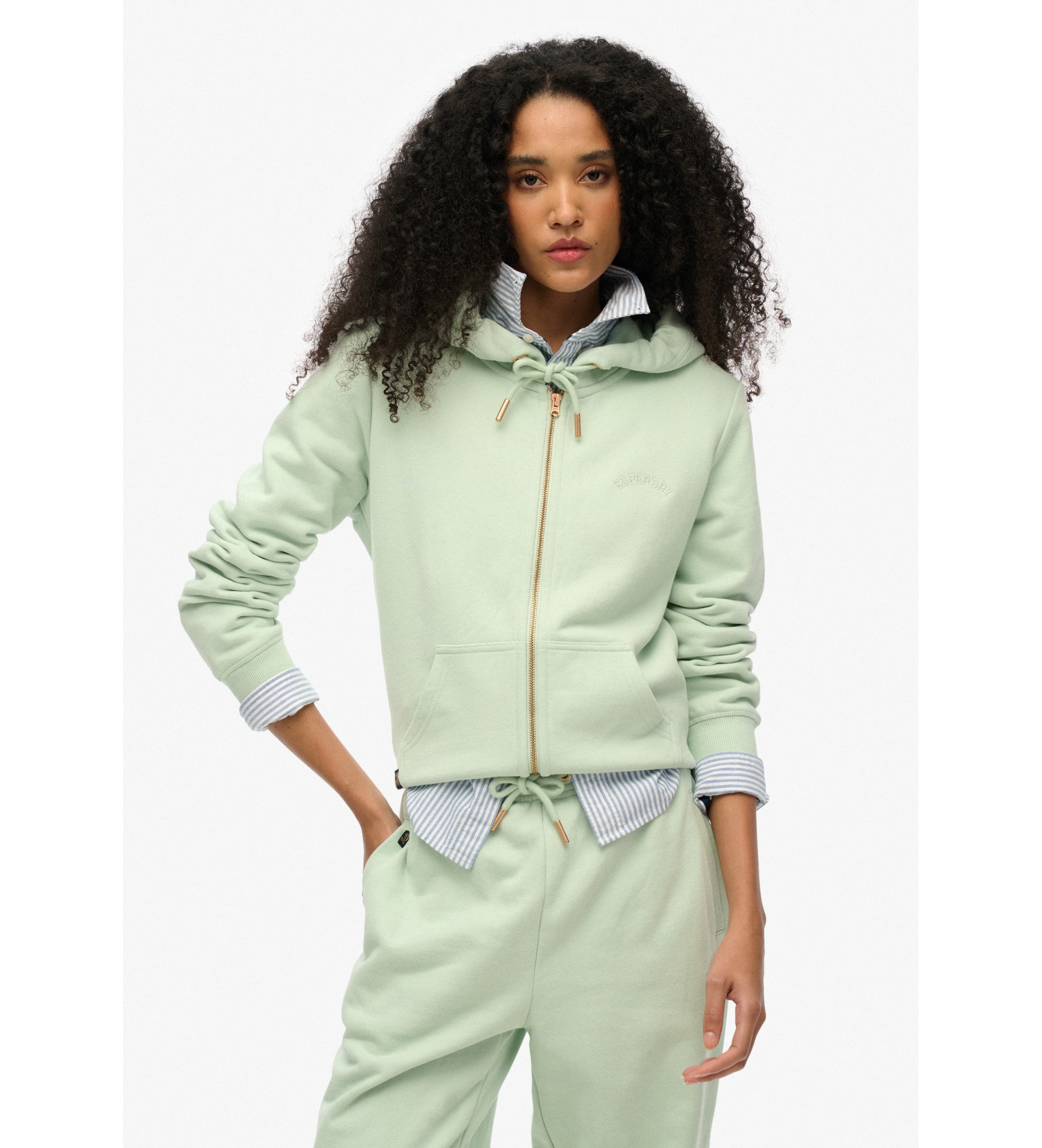 Superdry für Damen. W2012358A Kapuzensweatshirt mit Reißverschluss und Logo Essential grün (XL), Lässig, Baumwolle