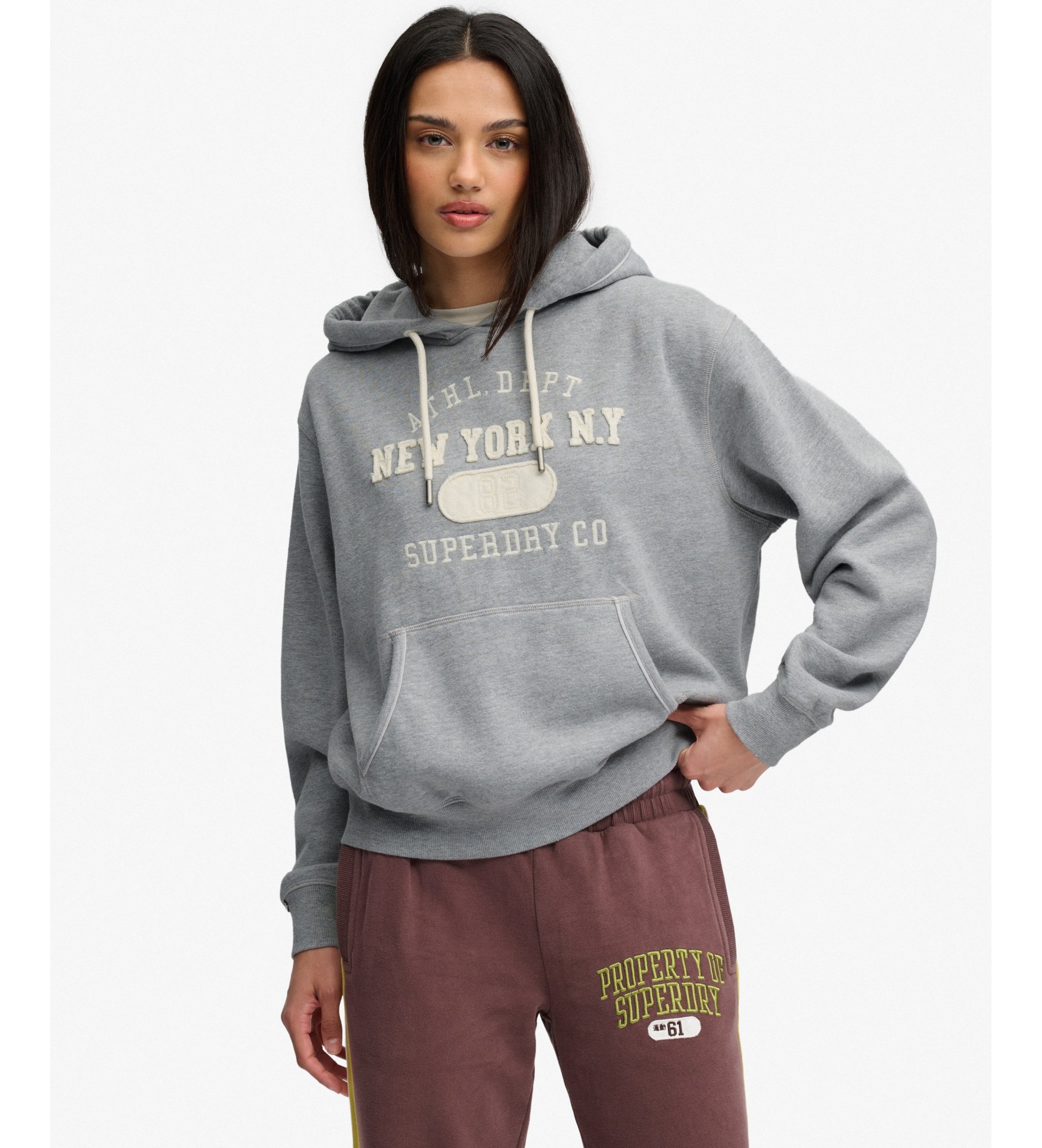 Superdry für Damen. W2012713A Graues Applique-Crop-Hoodie (XS), Lässig, Baumwolle