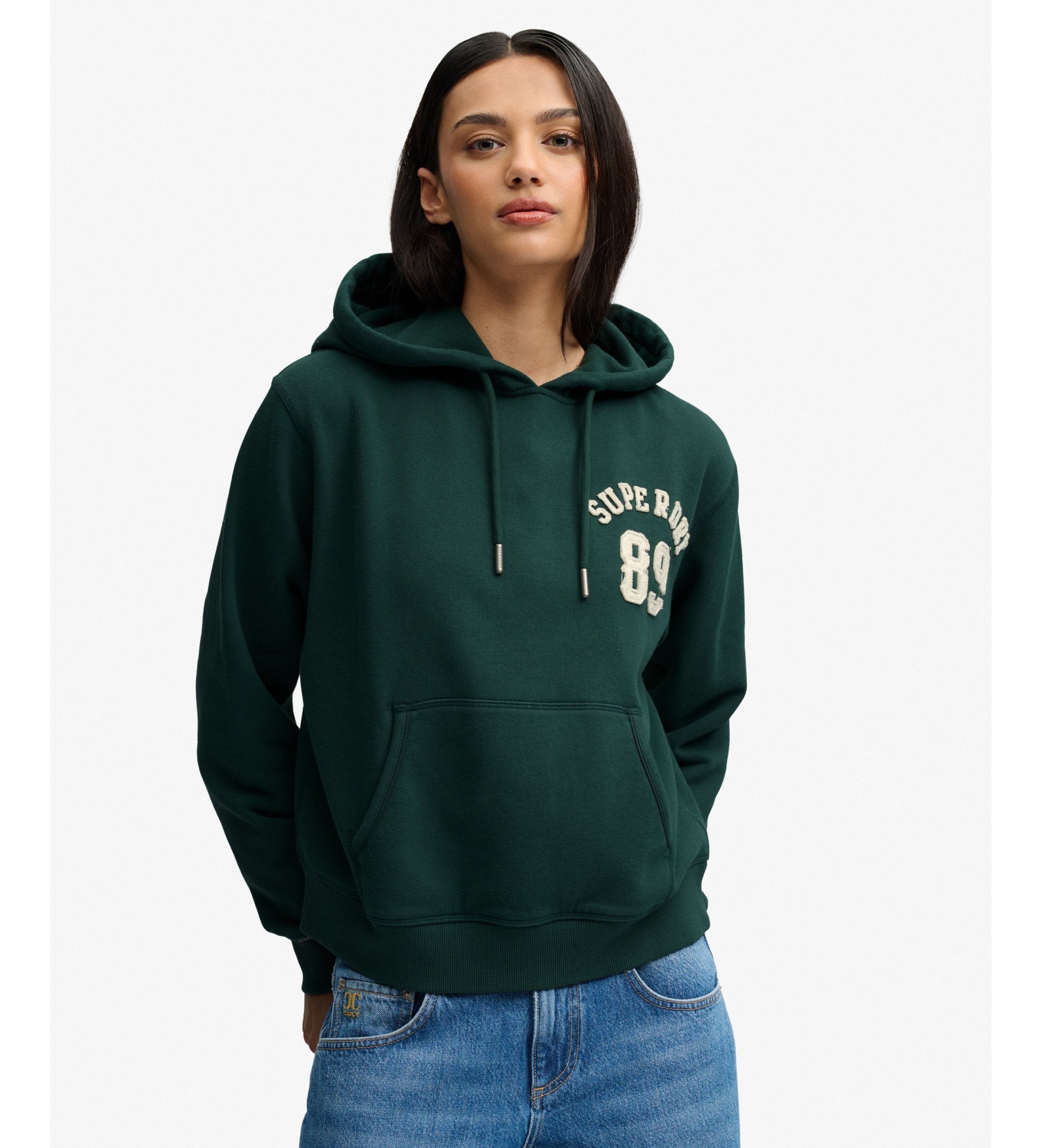 Superdry für Damen. W2012713A Grünes Applique-Crop-Hoodie (S), Lässig, Baumwolle