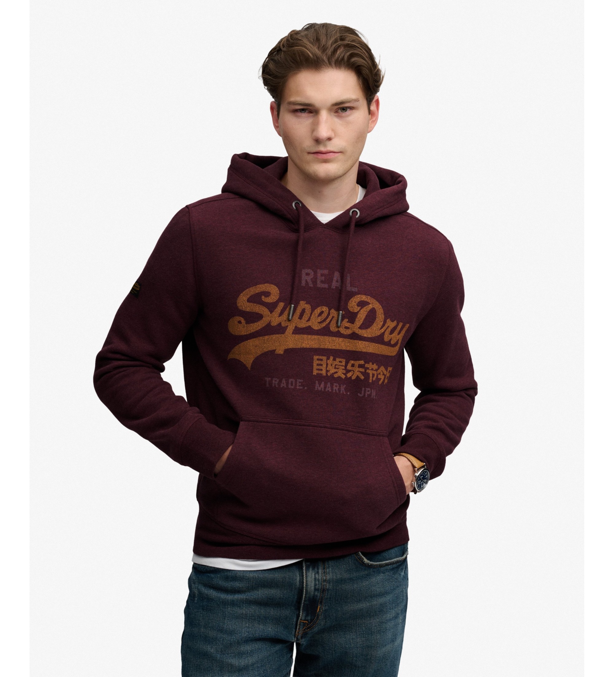 Superdry für Herren. M2014568A Heritage Relaxed Kapuzenpullover in Bordeauxrot (L), Lässig, Baumwolle