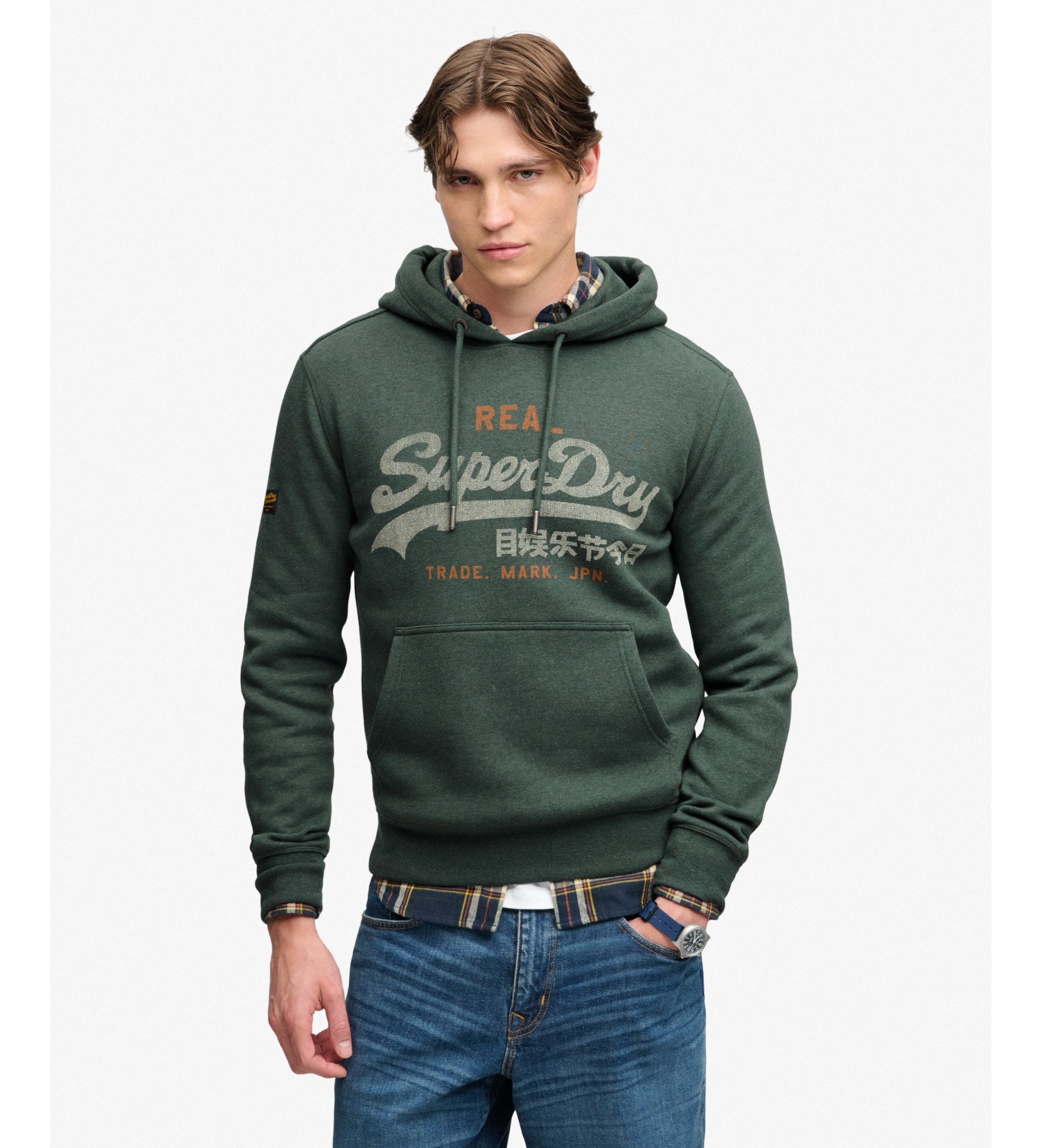 Superdry für Herren. M2014568A Heritage Relaxed Kapuzenpullover, grün (M), Lässig, Baumwolle
