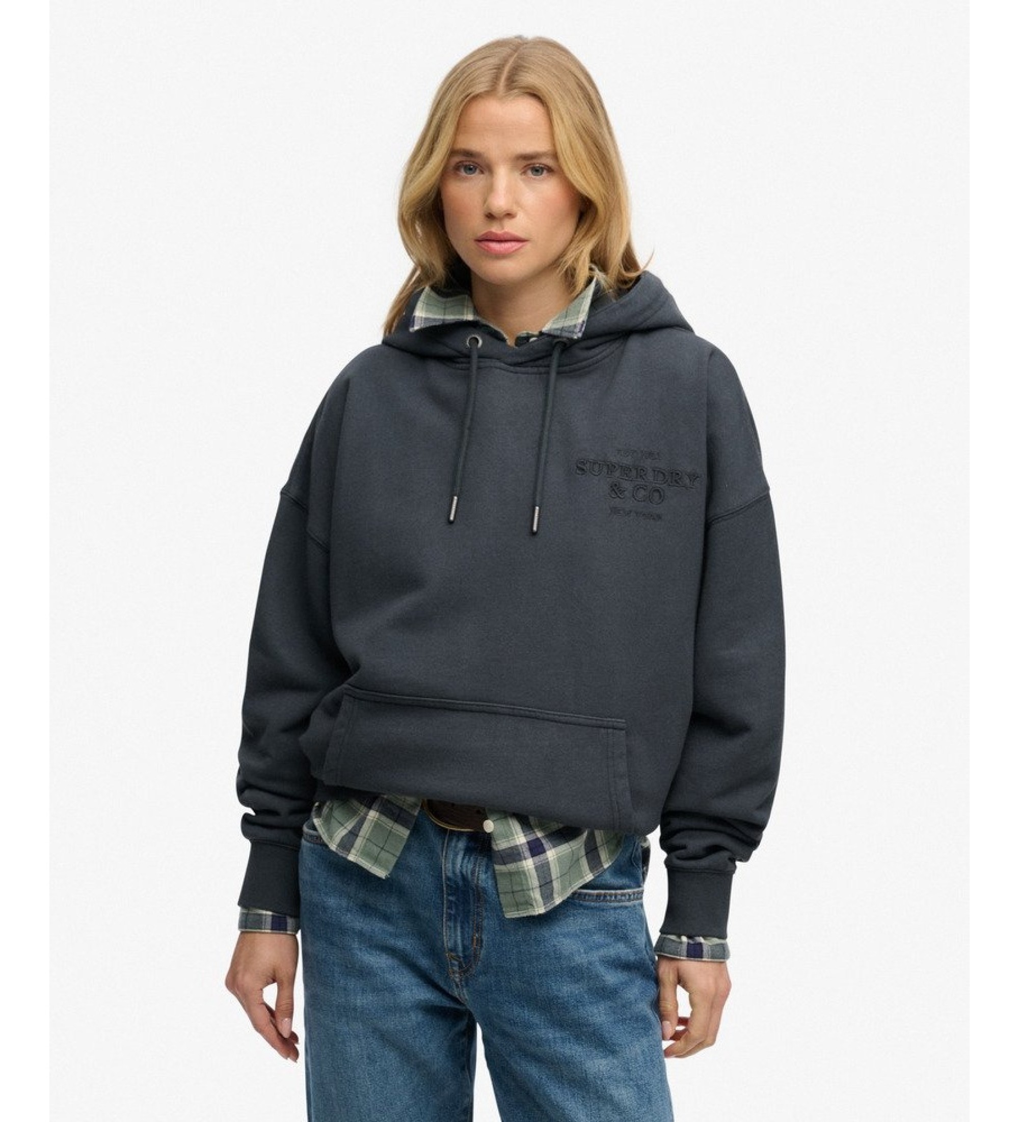 Superdry für Damen. W2012575A Luxe Casual Relaxed Kapuzenpullover Marineblau (XS), Lässig, Baumwolle