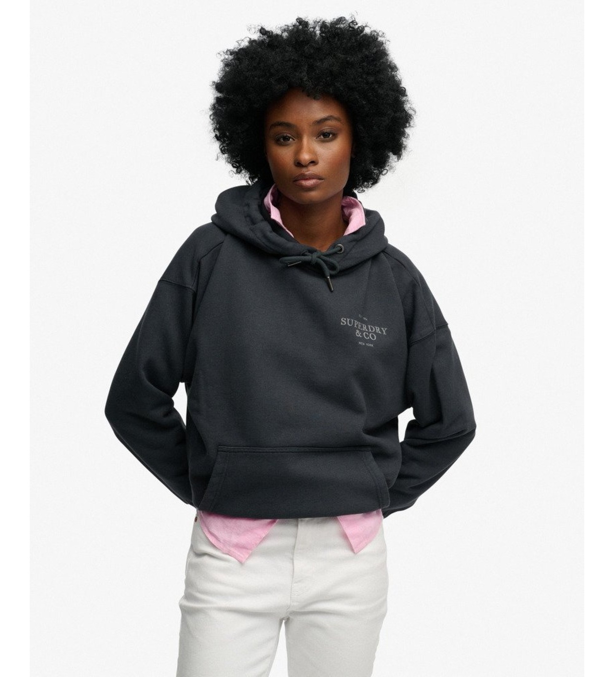 Superdry für Damen. W2012691A Luxe Casual Relaxed Kapuzenpullover marineblau (S), Lässig, Baumwolle