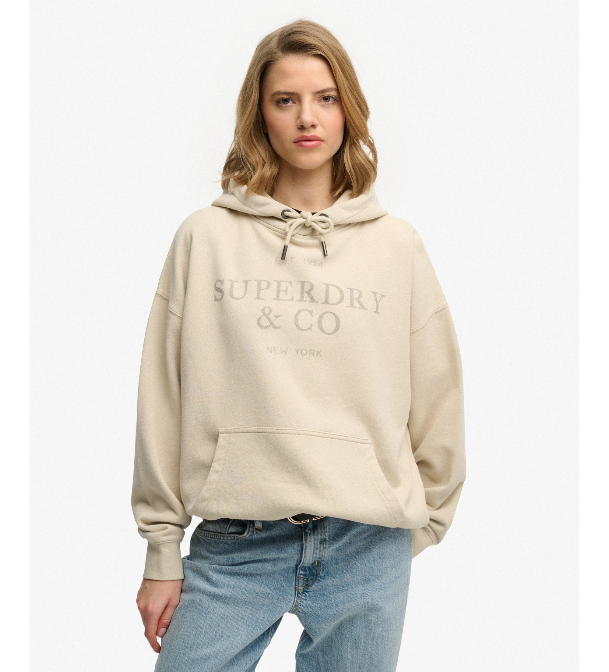 Superdry für Damen. W2012691A Kapuzenpullover ?Luxe Casual Relaxed? in Beige (S), Lässig, Baumwolle