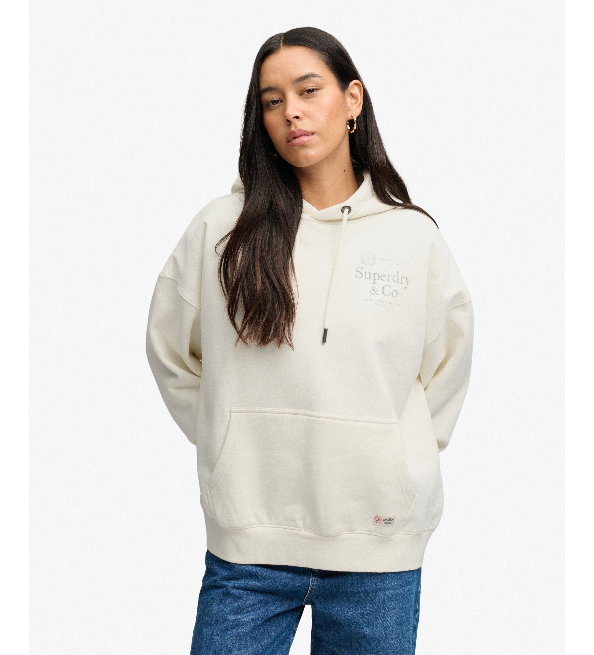 Superdry für Damen. W2012691A Kapuzenpullover ?Luxe Casual Relaxed? in Cremeweiß (S), Lässig, Baumwolle