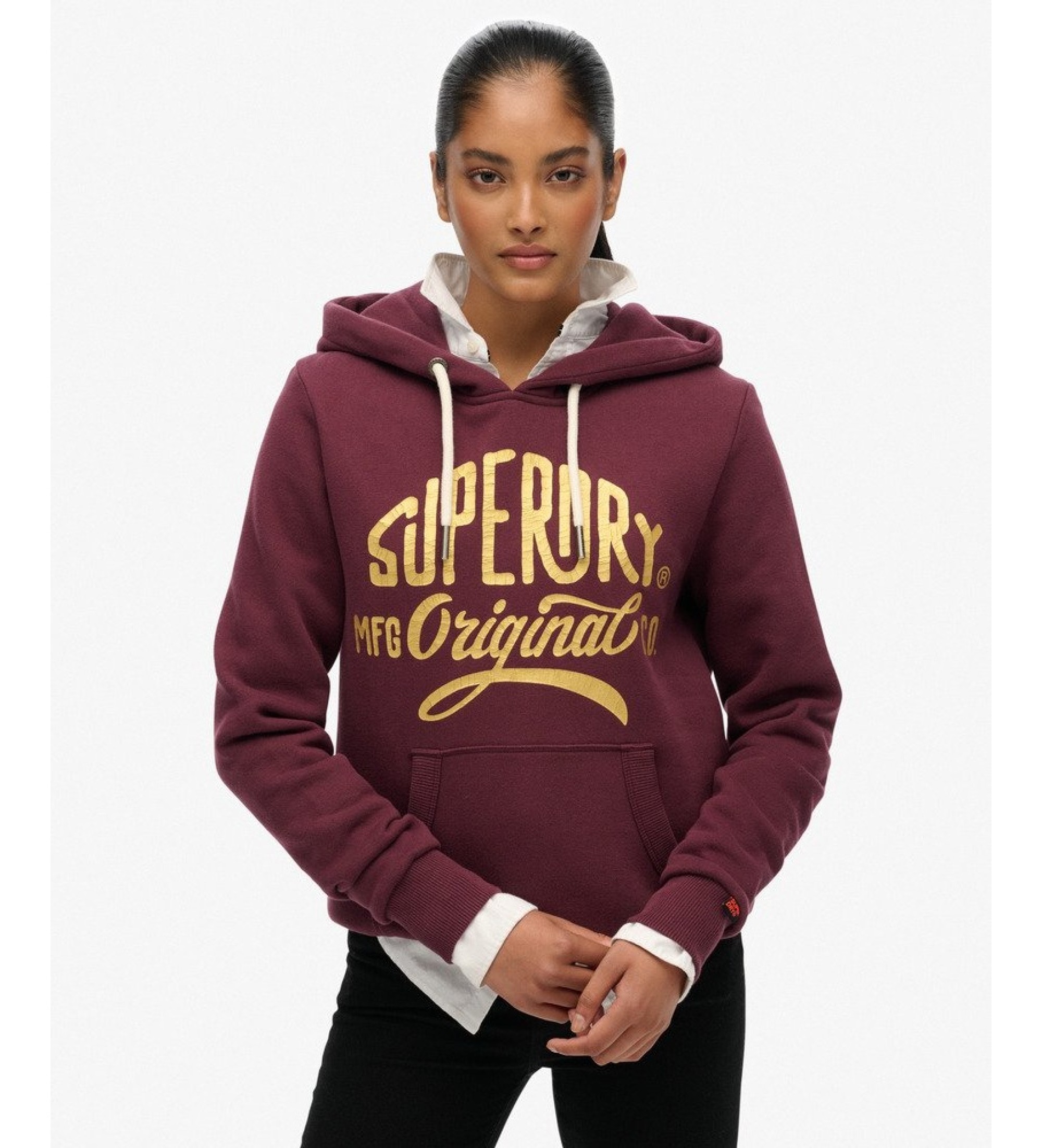 Superdry für Damen. W2012570A MFG Original Metallic Kapuzenpullover in Lila (L), Lässig, Kastanienbraun, Baumwolle
