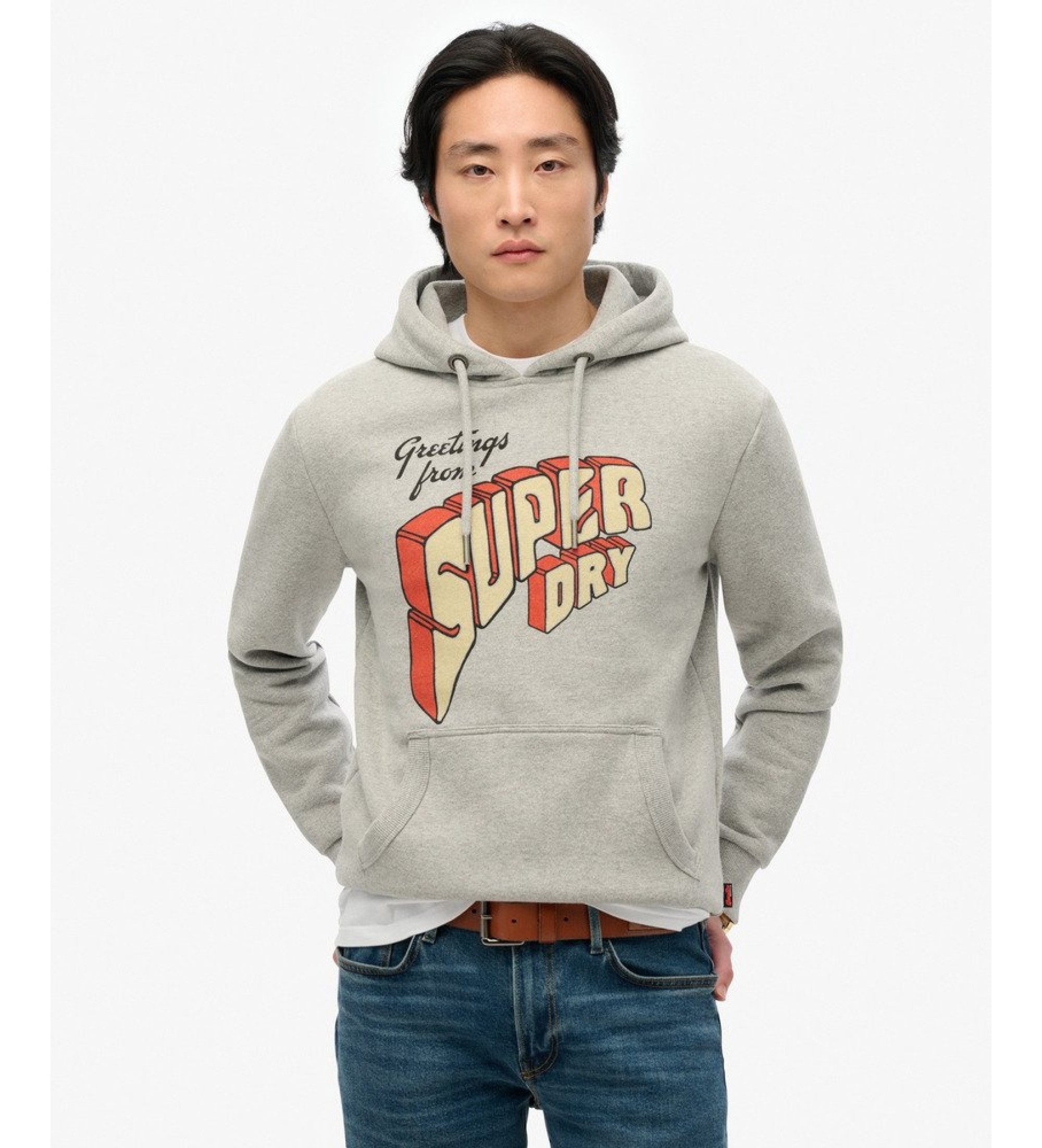 Superdry für Herren. M2014356A Graues North Cali-Kapuzensweatshirt (L), Lässig, Baumwolle