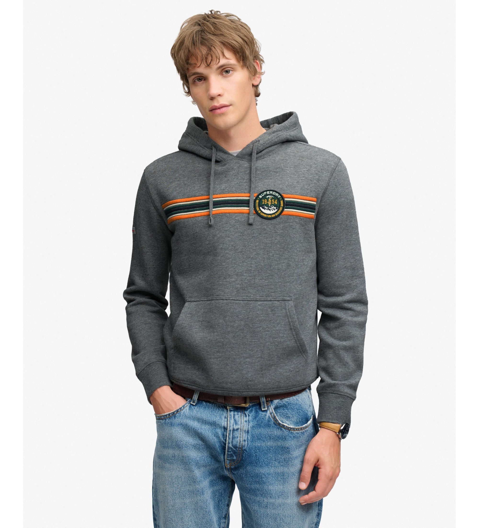 Superdry für Herren. M2014625A Outdoors Stripe Logo Kapuzenpullover grau (S), Lässig, Baumwolle, Langarm