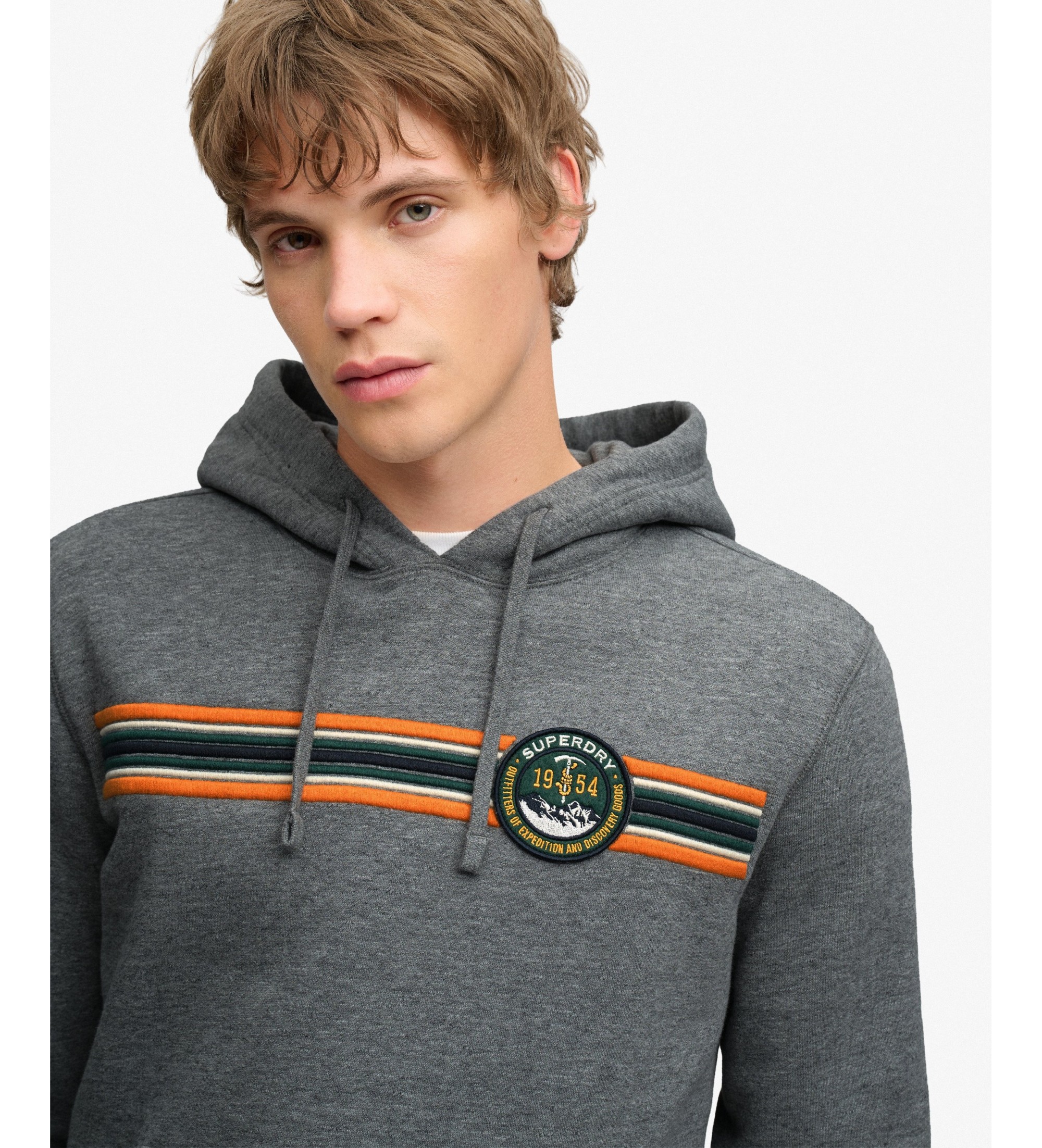 Superdryvoor mannen. M2014625A Grijze Outdoors Stripe Logo hoodie (M), Casual, Grijs, Katoen, Lange mouwen