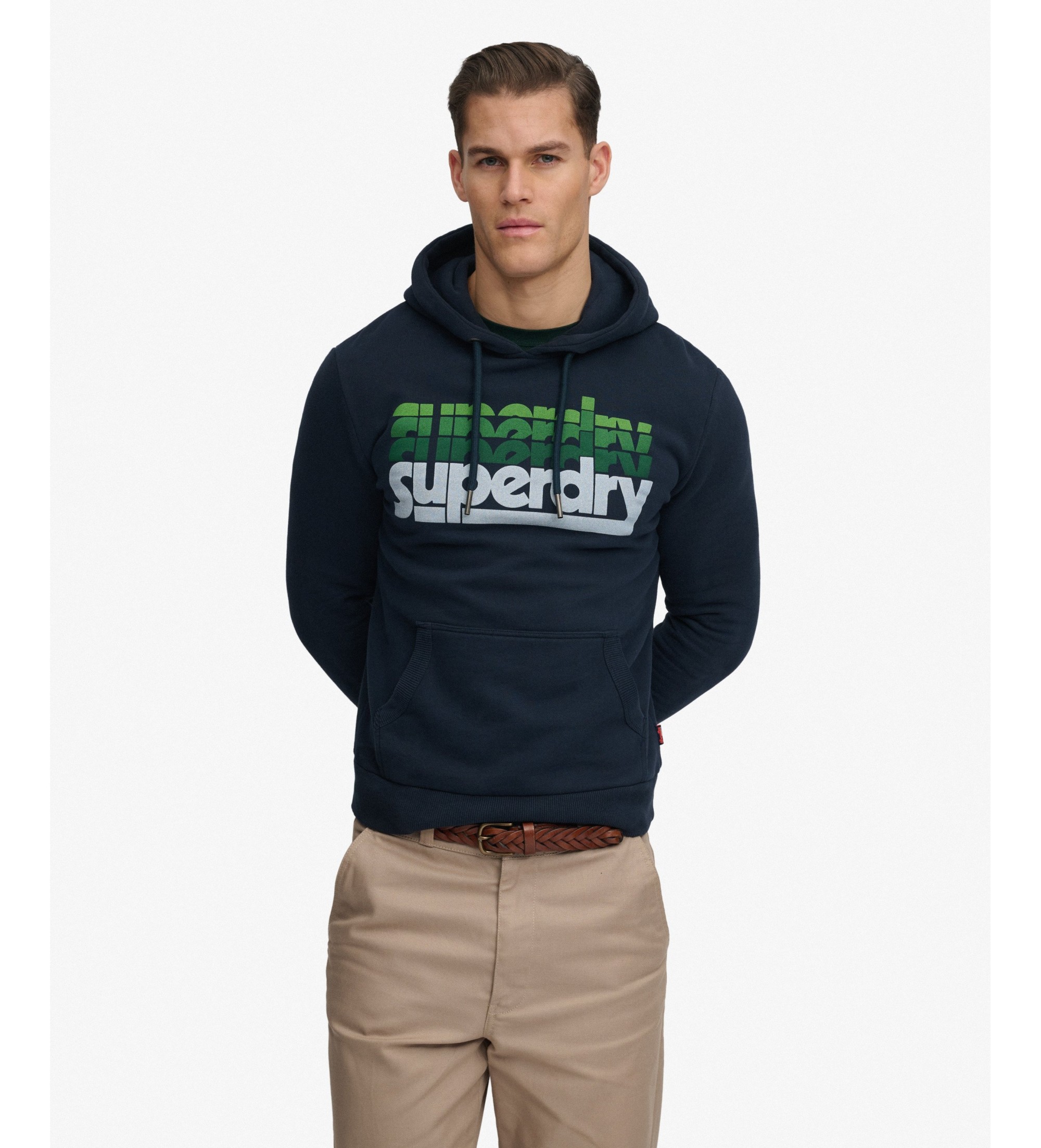 Superdry für Herren. M2014360A Stacked Kapuzenpullover marineblau (XXL), Lässig, Baumwolle