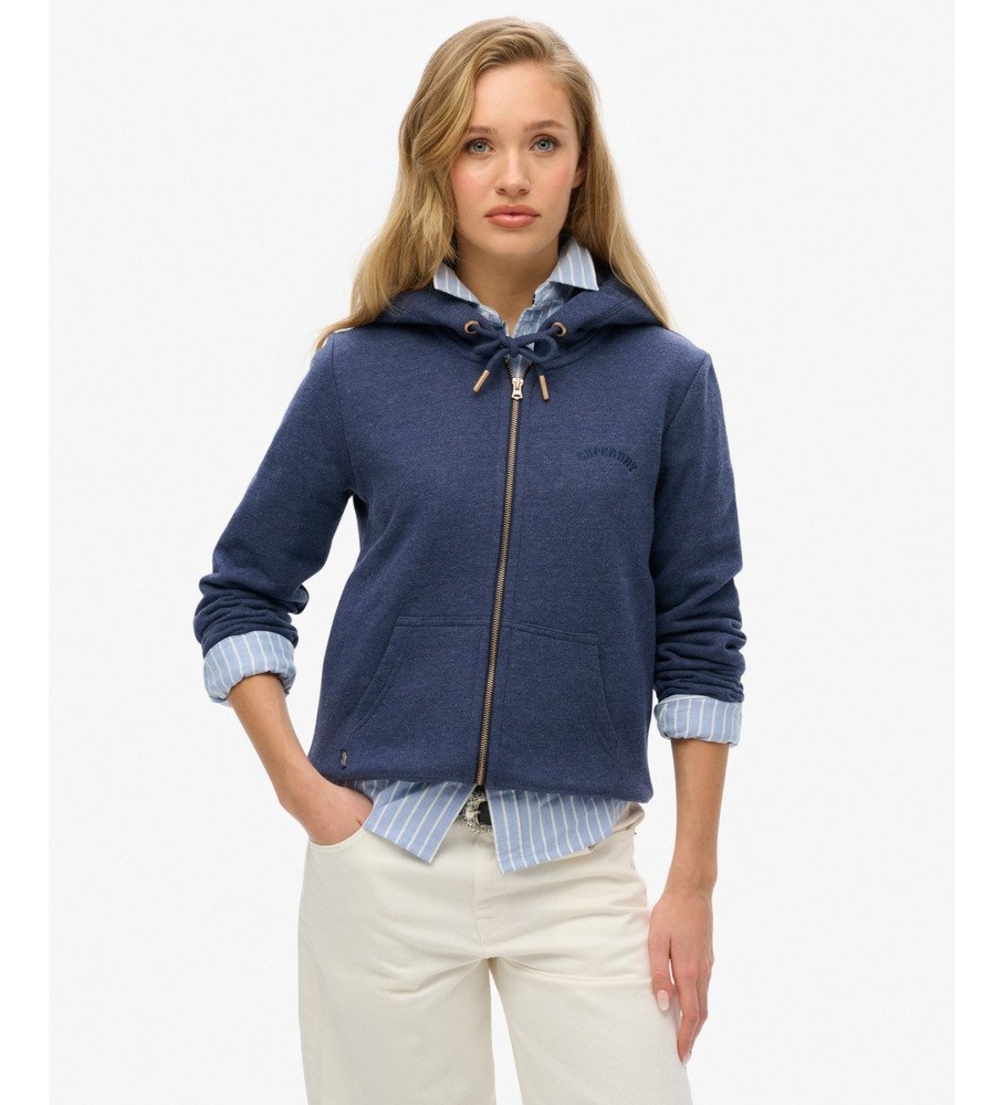 Superdry für Damen. W2012422A Kapuzen-Sweatshirt mit Reißverschluss ?Essential Logo? in Blau (M), Lässig, Baumwolle, Marine