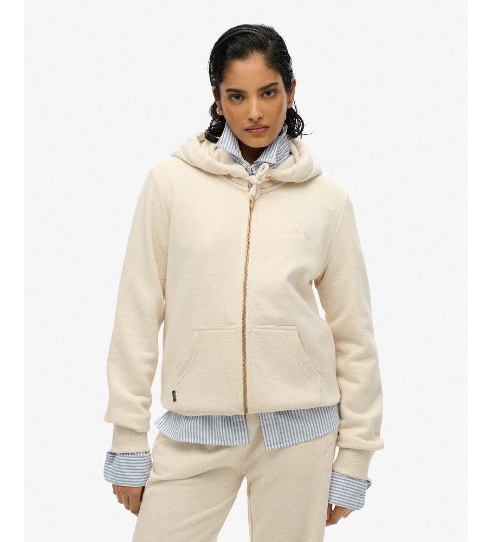 Superdry für Damen. W2012422A Hoodie mit Kapuze und Reißverschluss Essential Logo beige (M), Lässig, Baumwolle