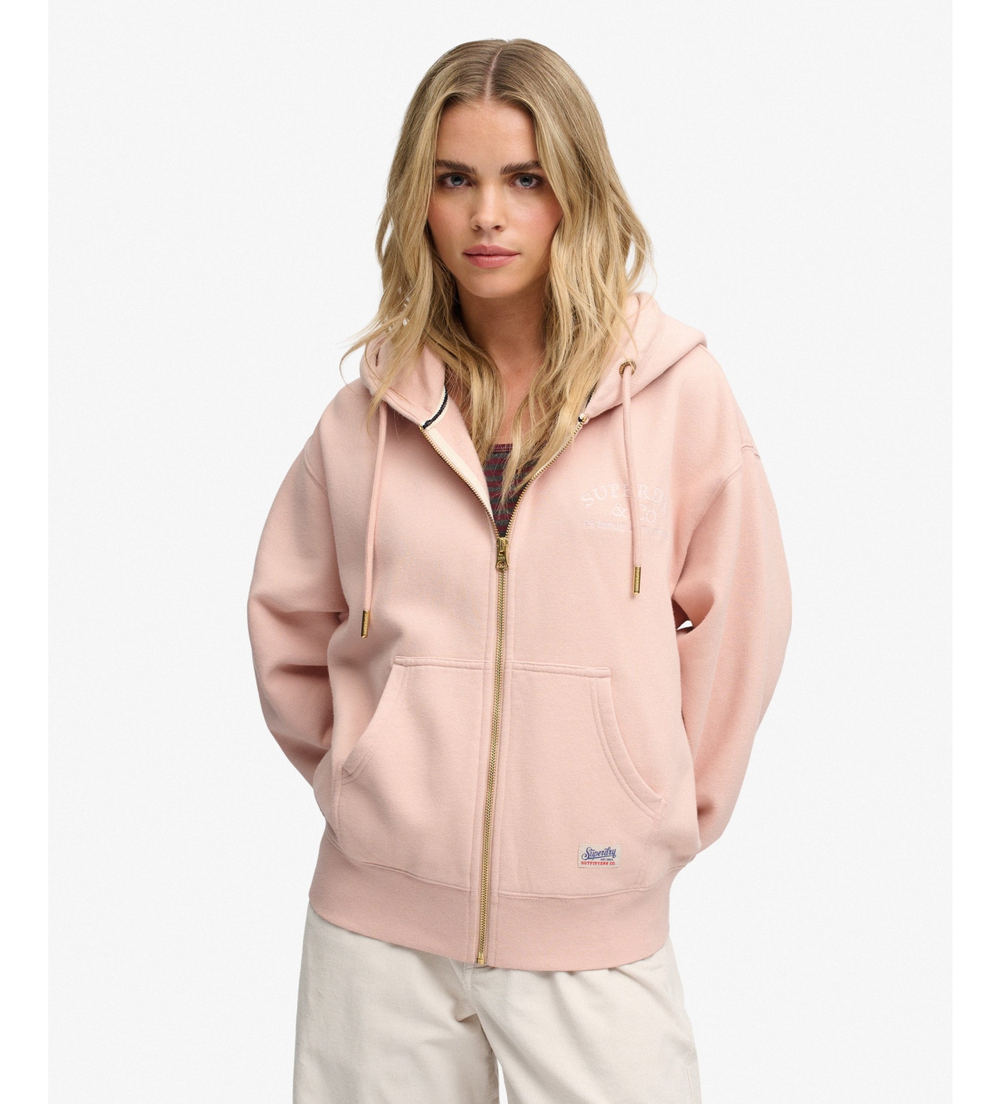 Superdry für Damen. W2012743A Rosa Kapuzenjacke mit Reißverschluss Luxe (L), Lässig, Synthetisch