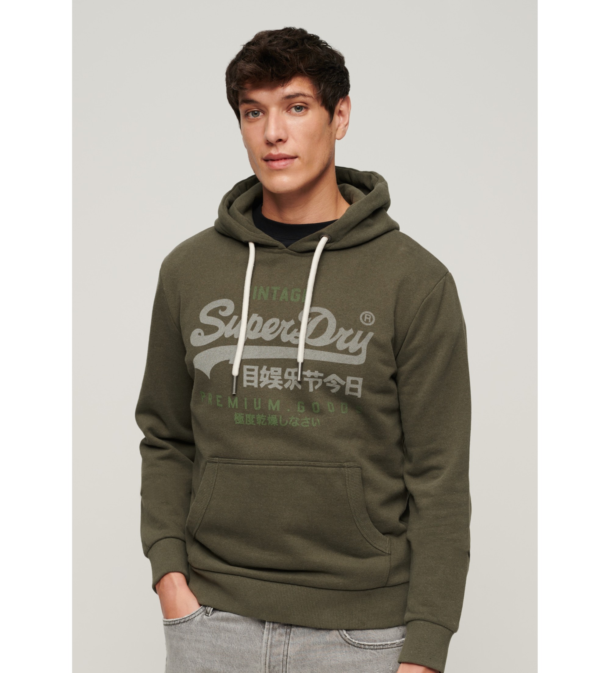 Superdry für Herren. M2013565A Vintage Heritage klassisches Logo Sweatshirt grün (S), Lässig, Langarm, Nachhaltig, Recycelte Baumwolle