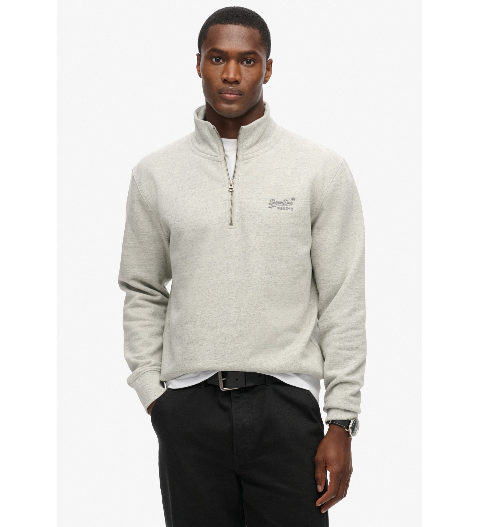 Superdry für Herren. M2013750A Sweatshirt mit Bäckerkragen und Logo Essential grau (XXL), Lässig, Baumwolle