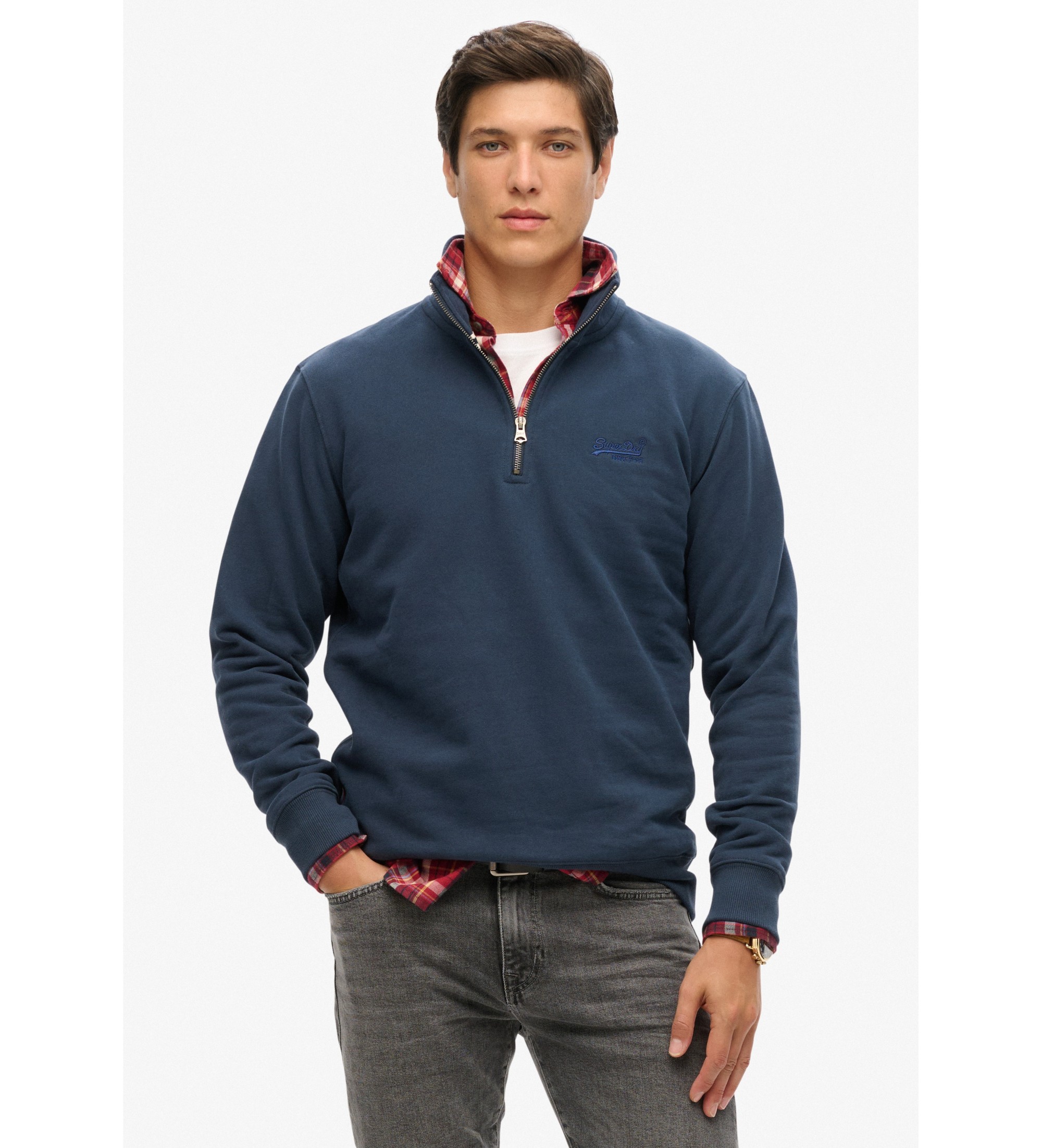 Superdry für Herren. M2013750A Sweatshirt mit Bäckerkragen und Logo Essential Navy (S), Lässig, Baumwolle, Marine